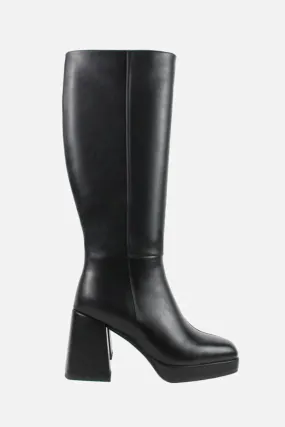 Alea Slip-on Block Heel Knee High Boots in Black