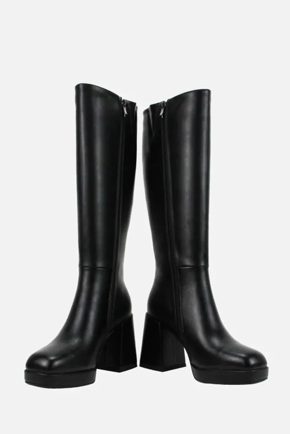 Alea Slip-on Block Heel Knee High Boots in Black