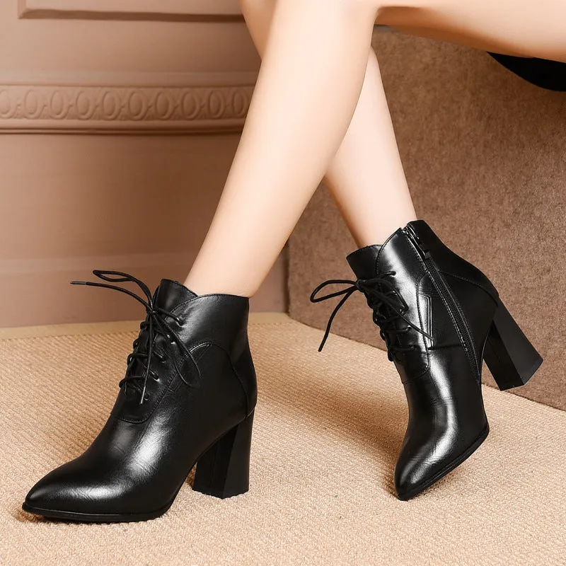 All-match thick heel leather boots high heel boots women