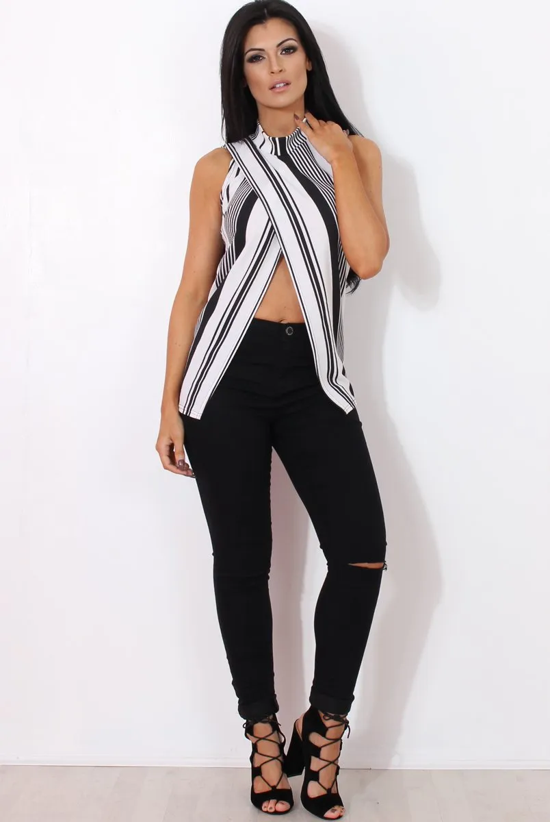 Amera White Striped Crossover Top