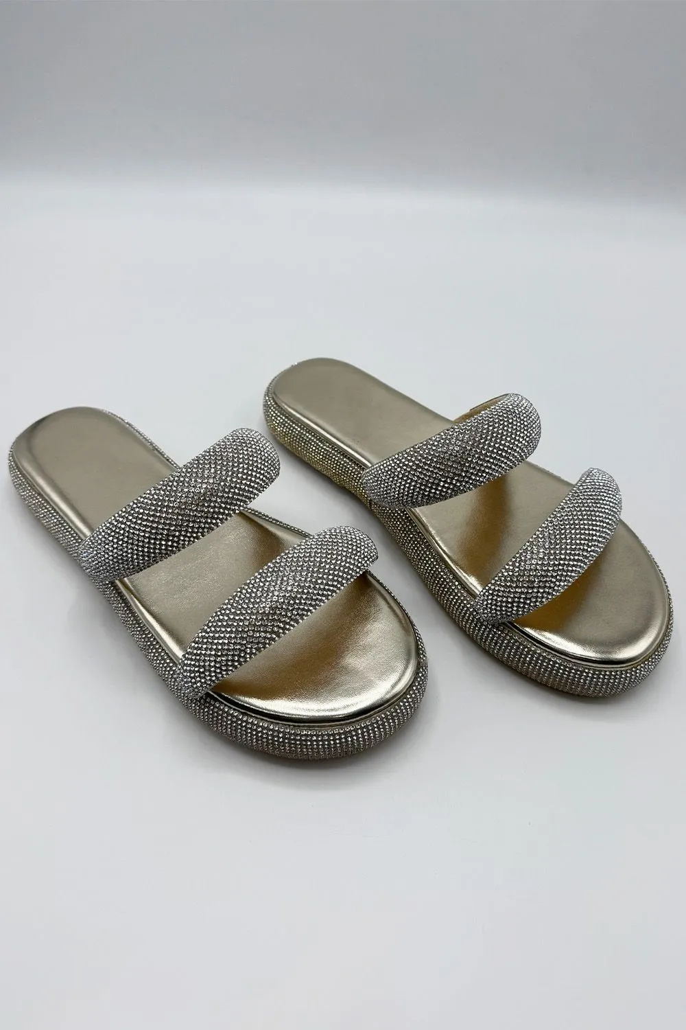 Arachne Diamante 2 Band Flatform Flats in Gold