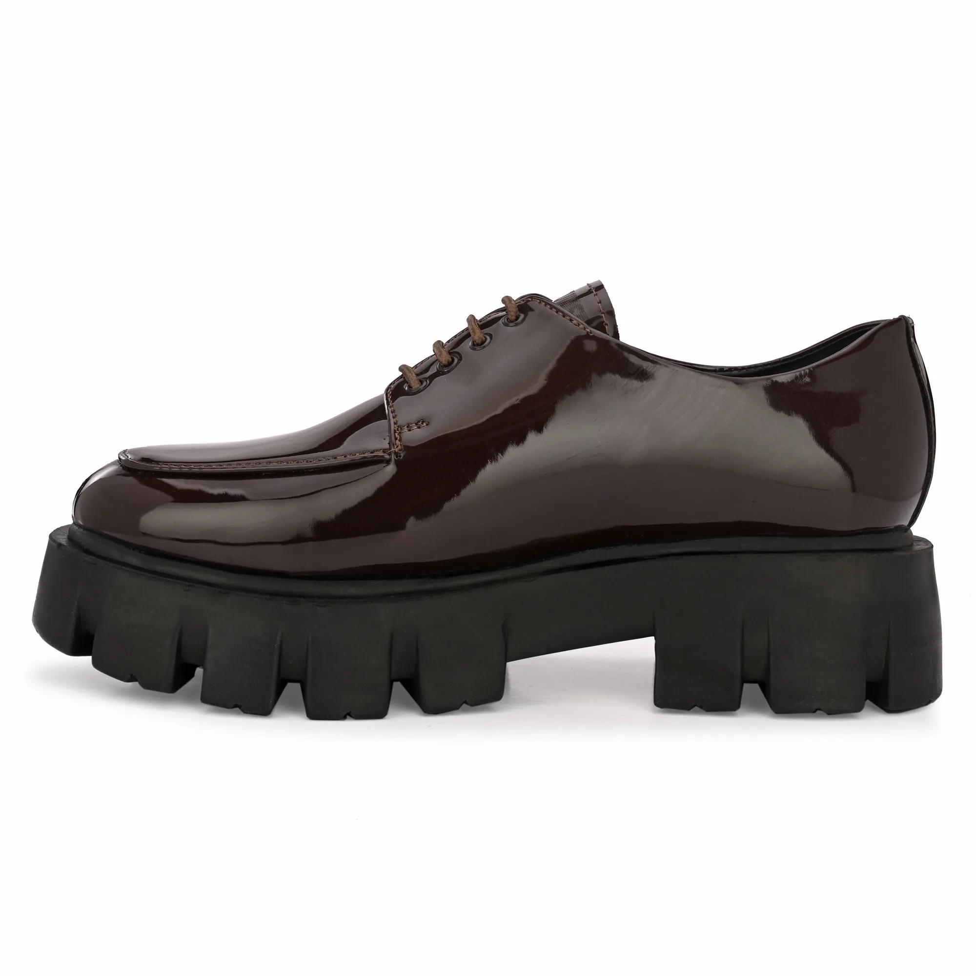 Attitudist Unisex Glossy Brown High Heel Derby Shoes