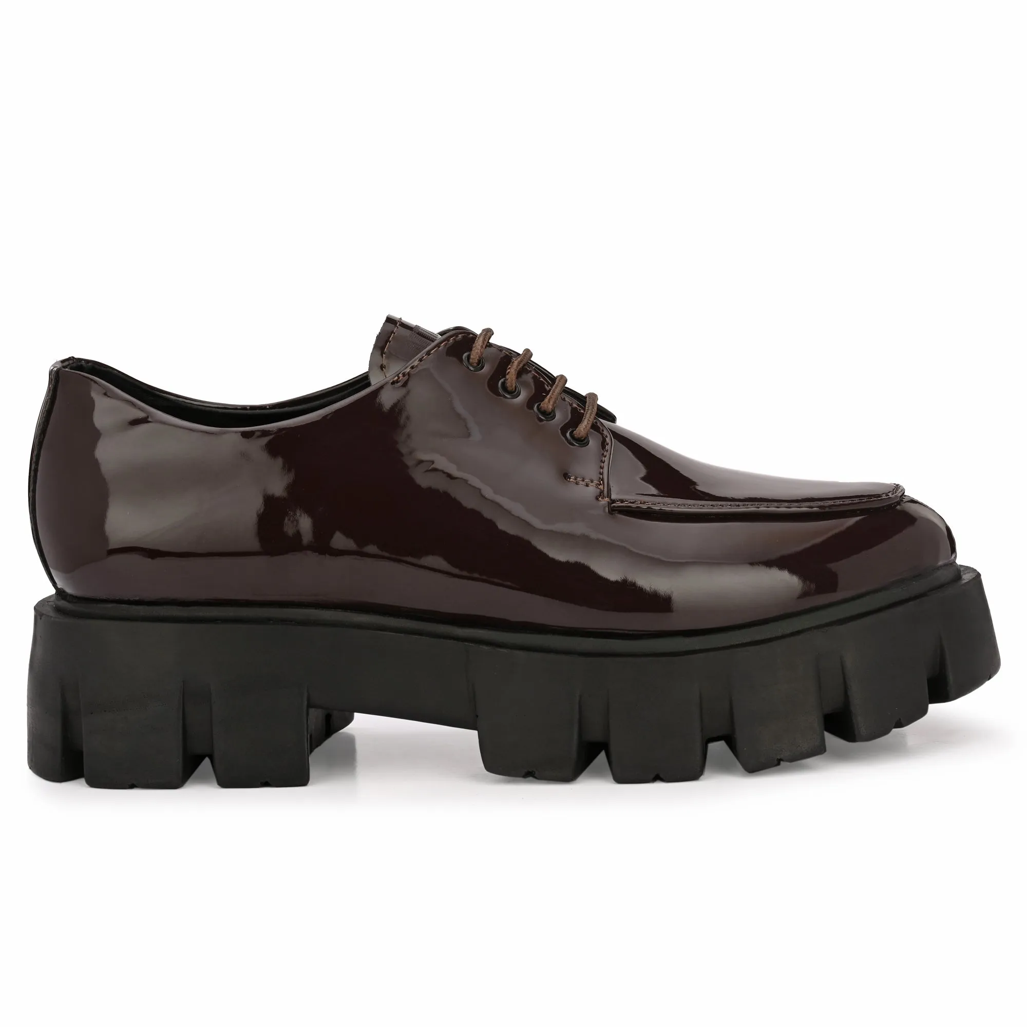 Attitudist Unisex Glossy Brown High Heel Derby Shoes