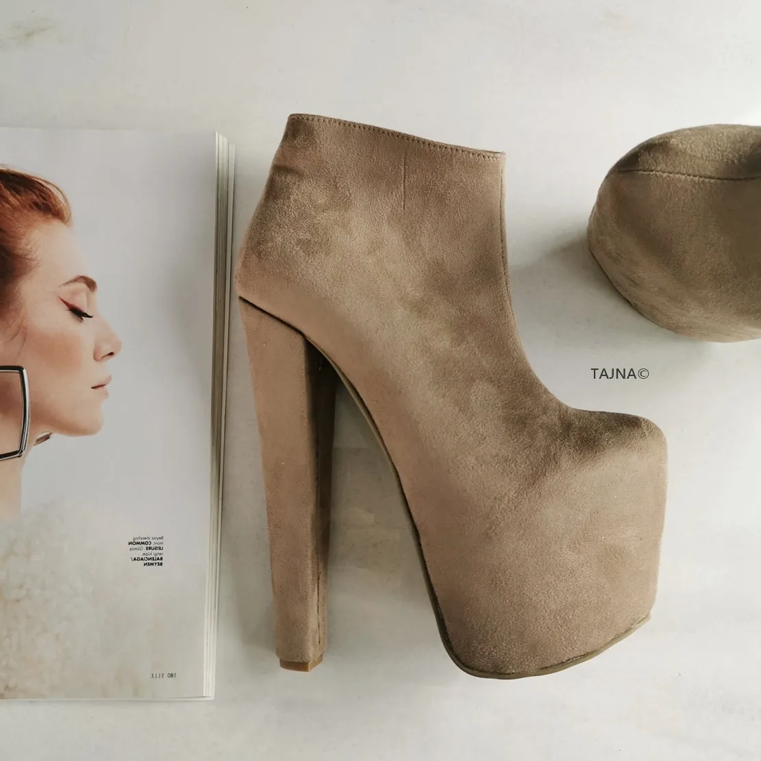 Beige Suede Ankle Platform Booties