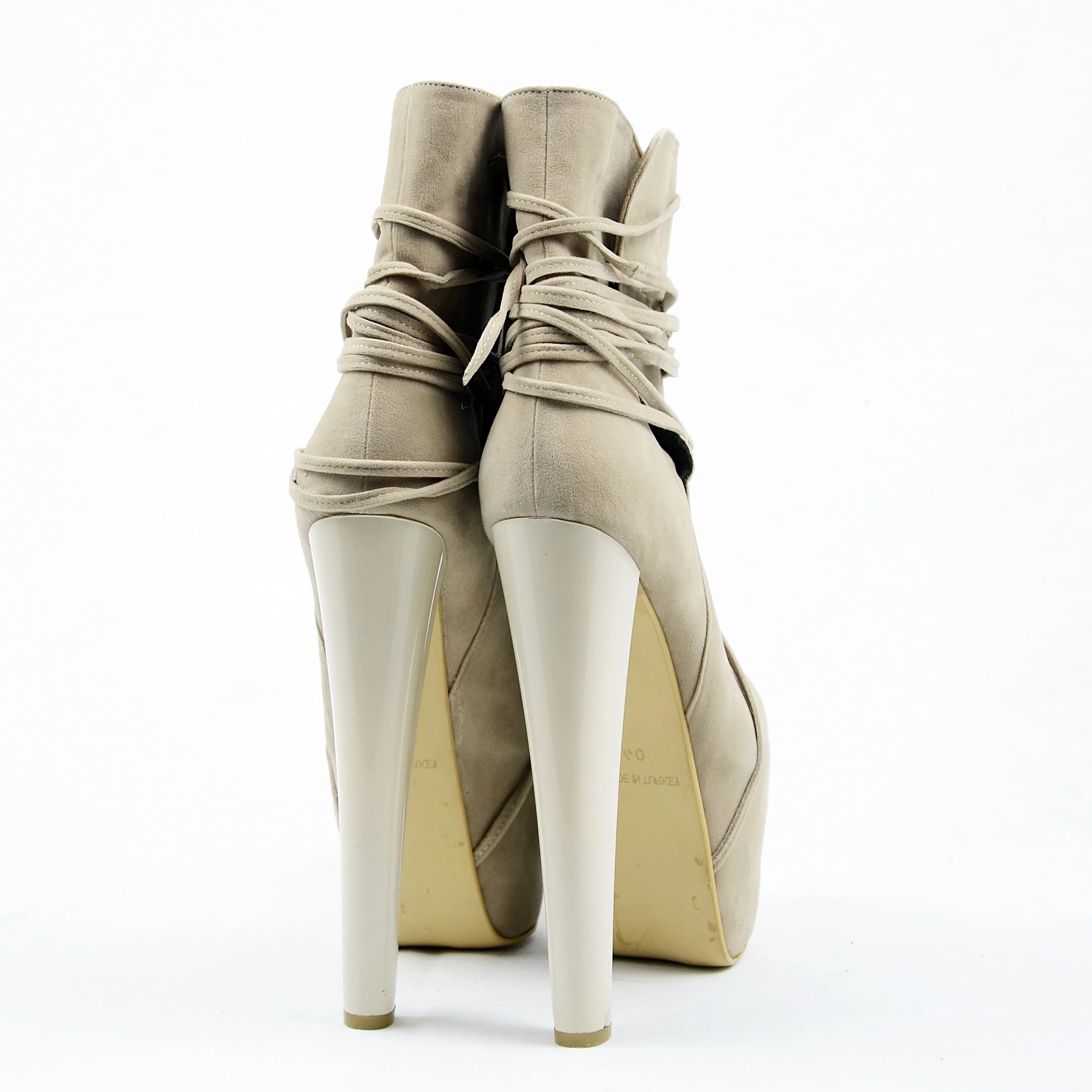 Beige Suede Lace Up High Heel Platform Boots