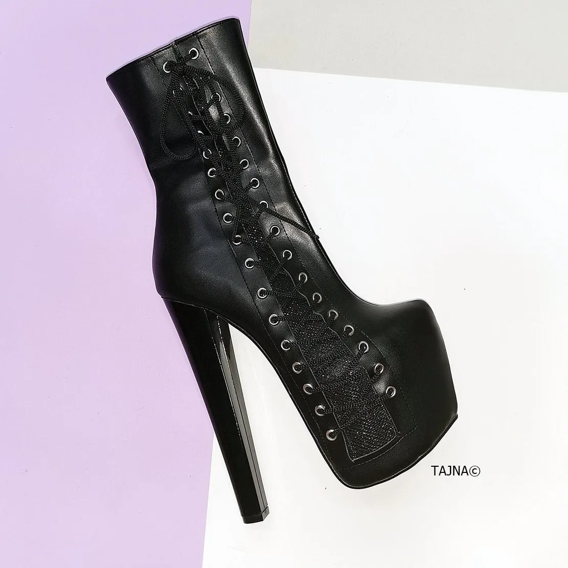 Black Corset Style Platform Chunky Boots