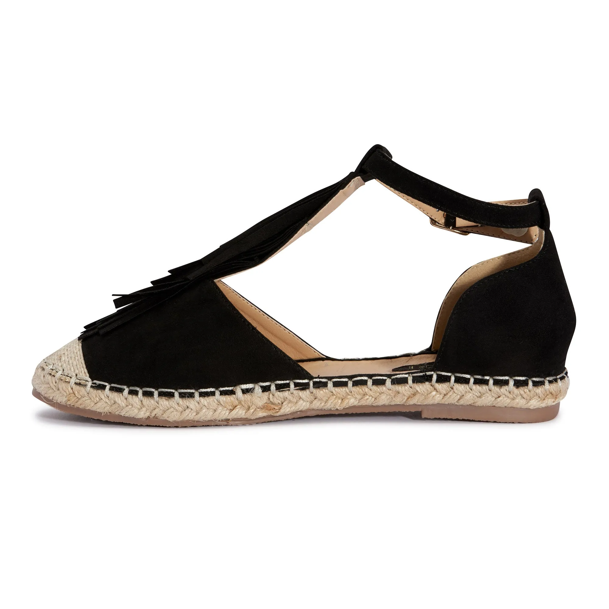 Black Frindge Flat Sandal