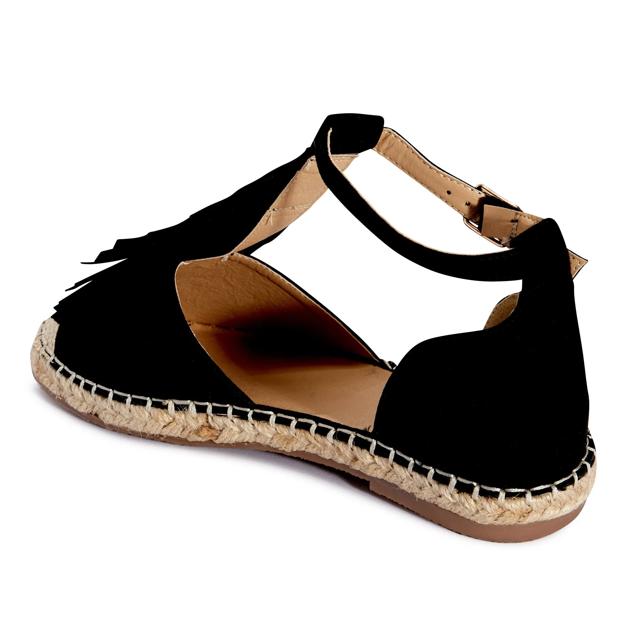 Black Frindge Flat Sandal