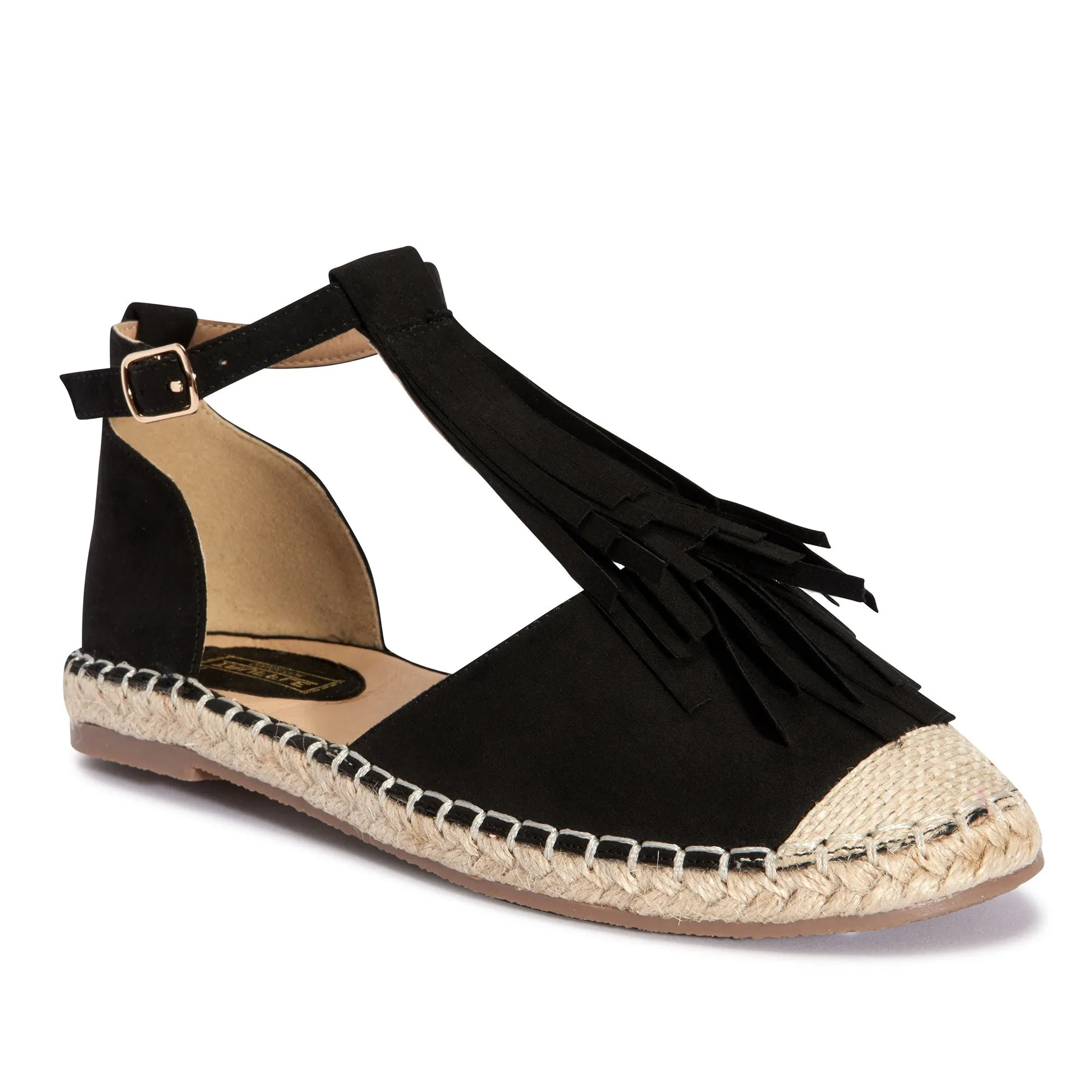 Black Frindge Flat Sandal