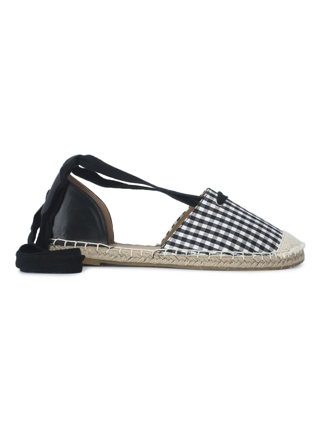 Black Gingham Wrap around Flats