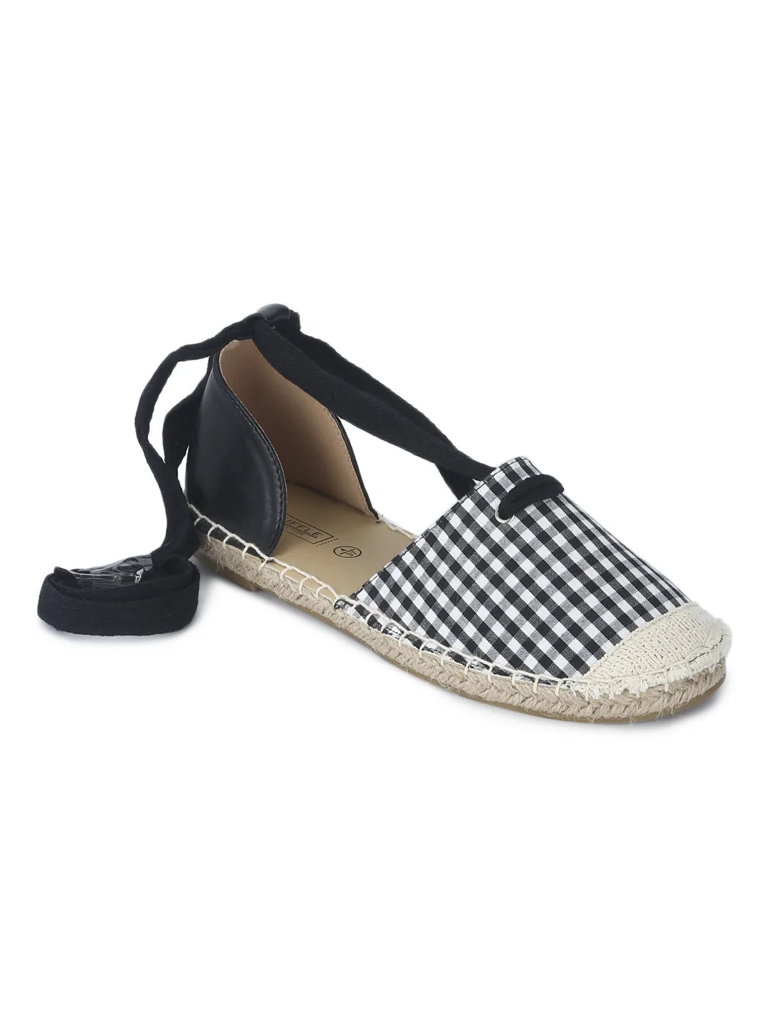 Black Gingham Wrap around Flats