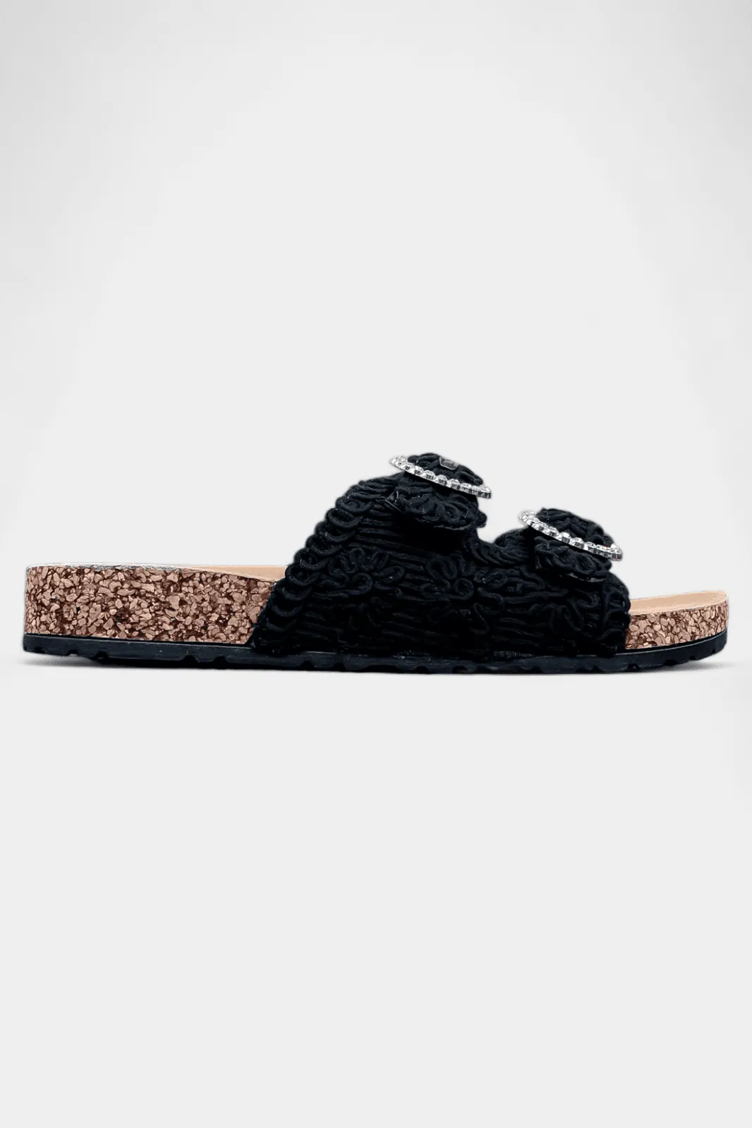 Black Knit Slip On Sandals