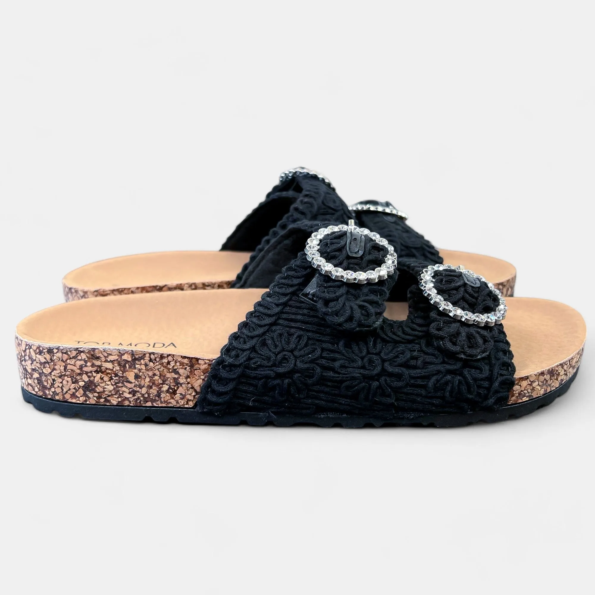 Black Knit Slip On Sandals