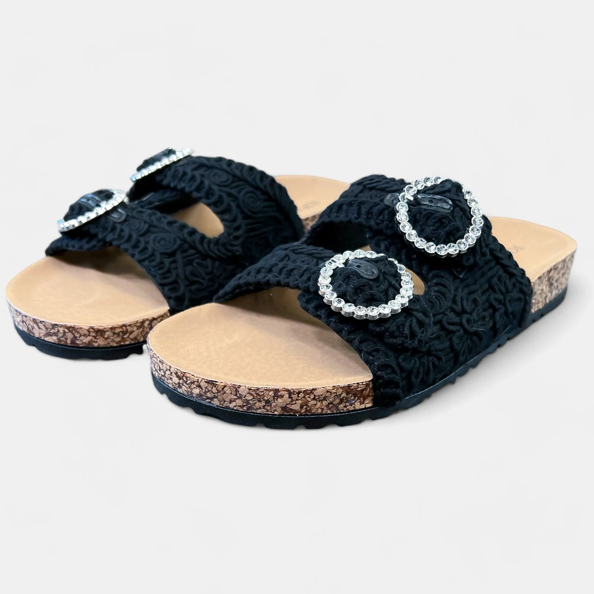 Black Knit Slip On Sandals