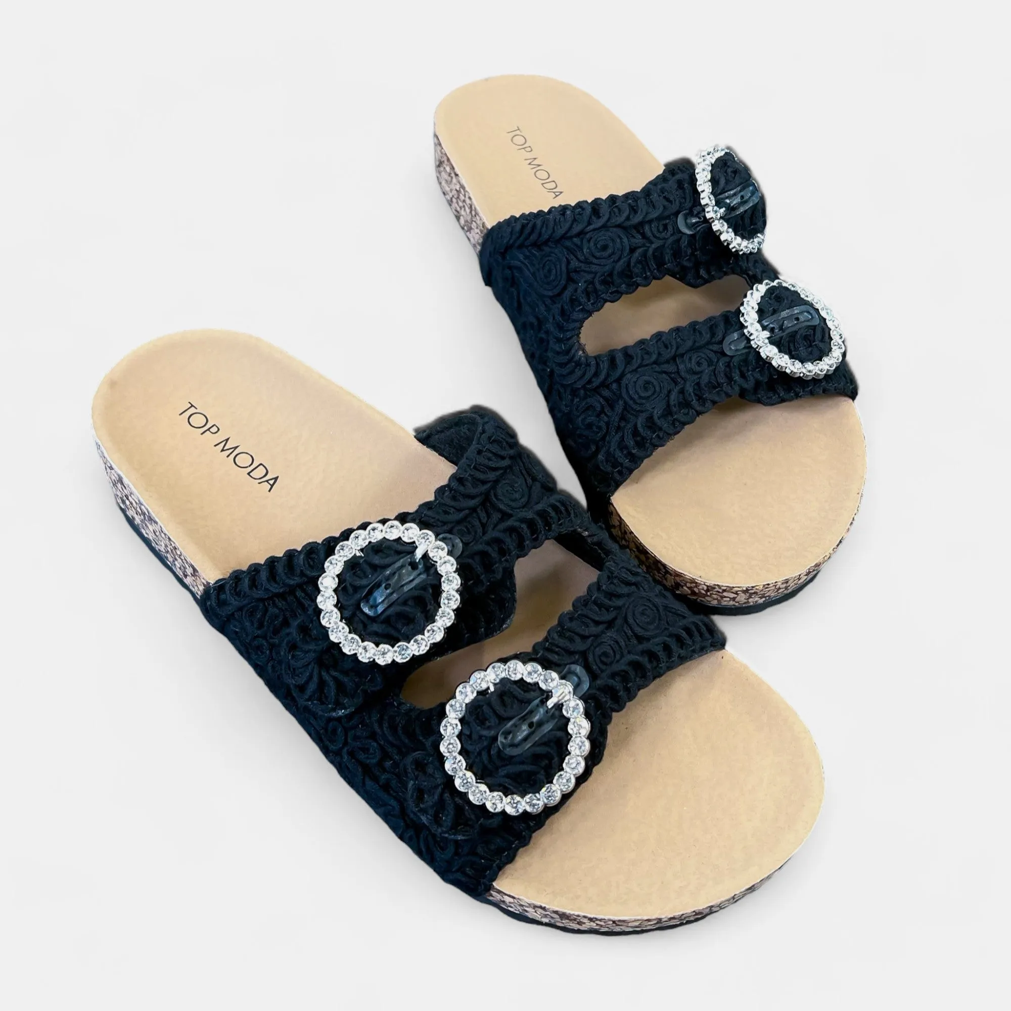 Black Knit Slip On Sandals