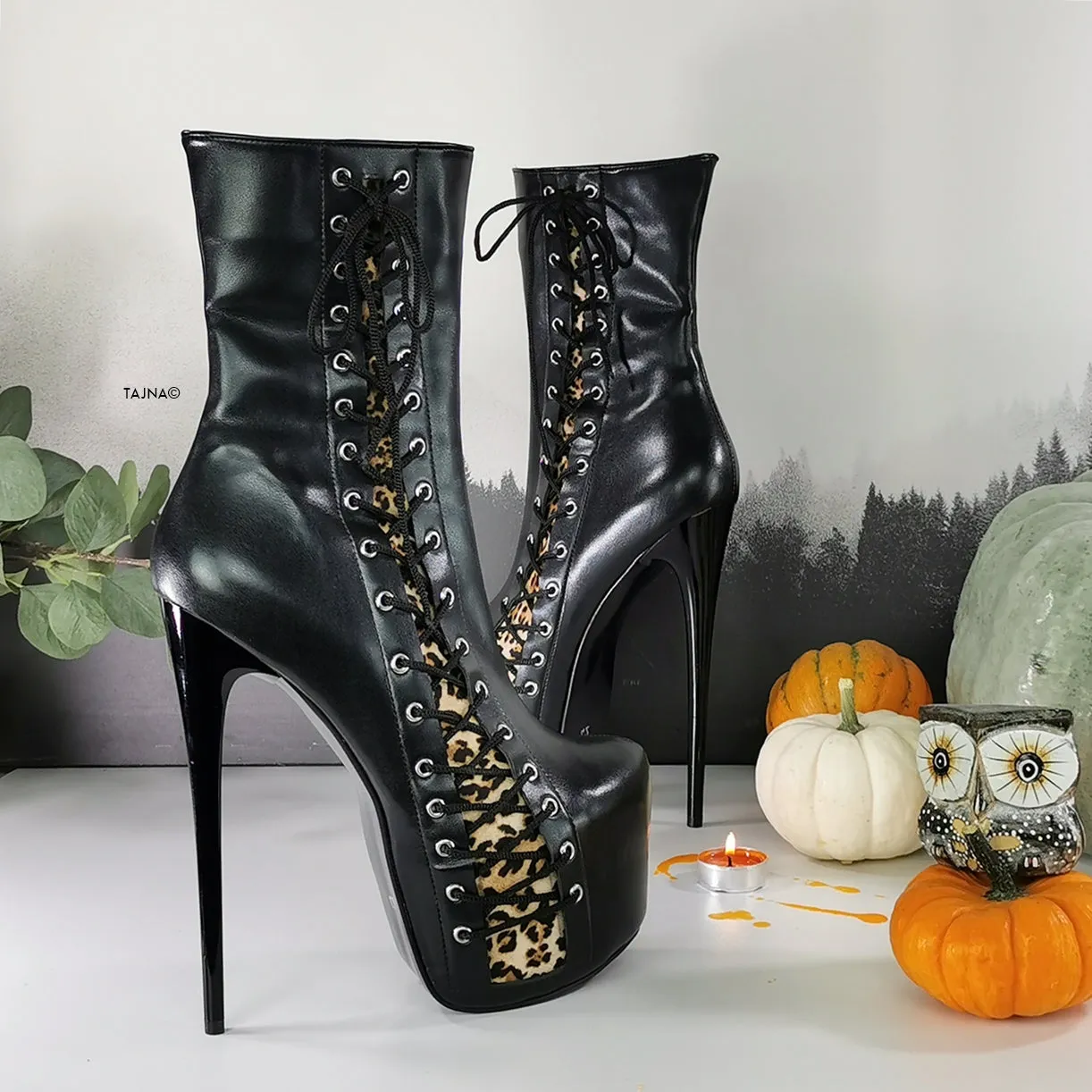 Black Leopard Corset High Heel Boots