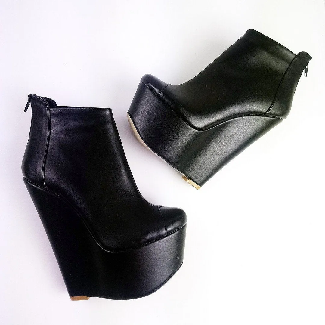 Black Matte Ankle Wedge Booties