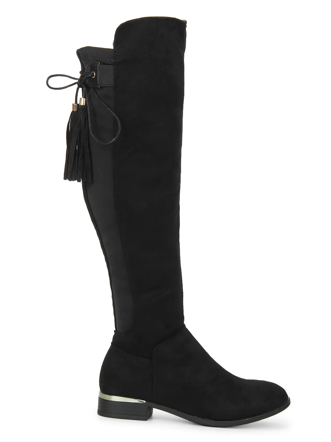 Black Microfibre Flat Long Boots