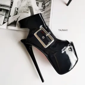 Black Patent Ankle Cut Belted Platform