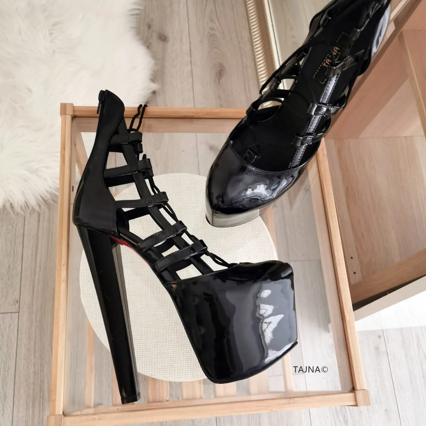 Black Patent Designer Lace Up Platforms