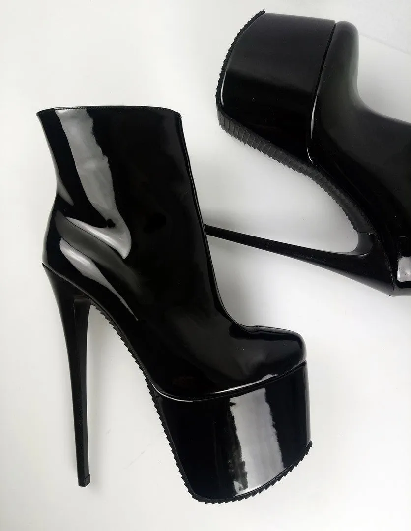 Black Patent High Heel Platform Boots 19 cm