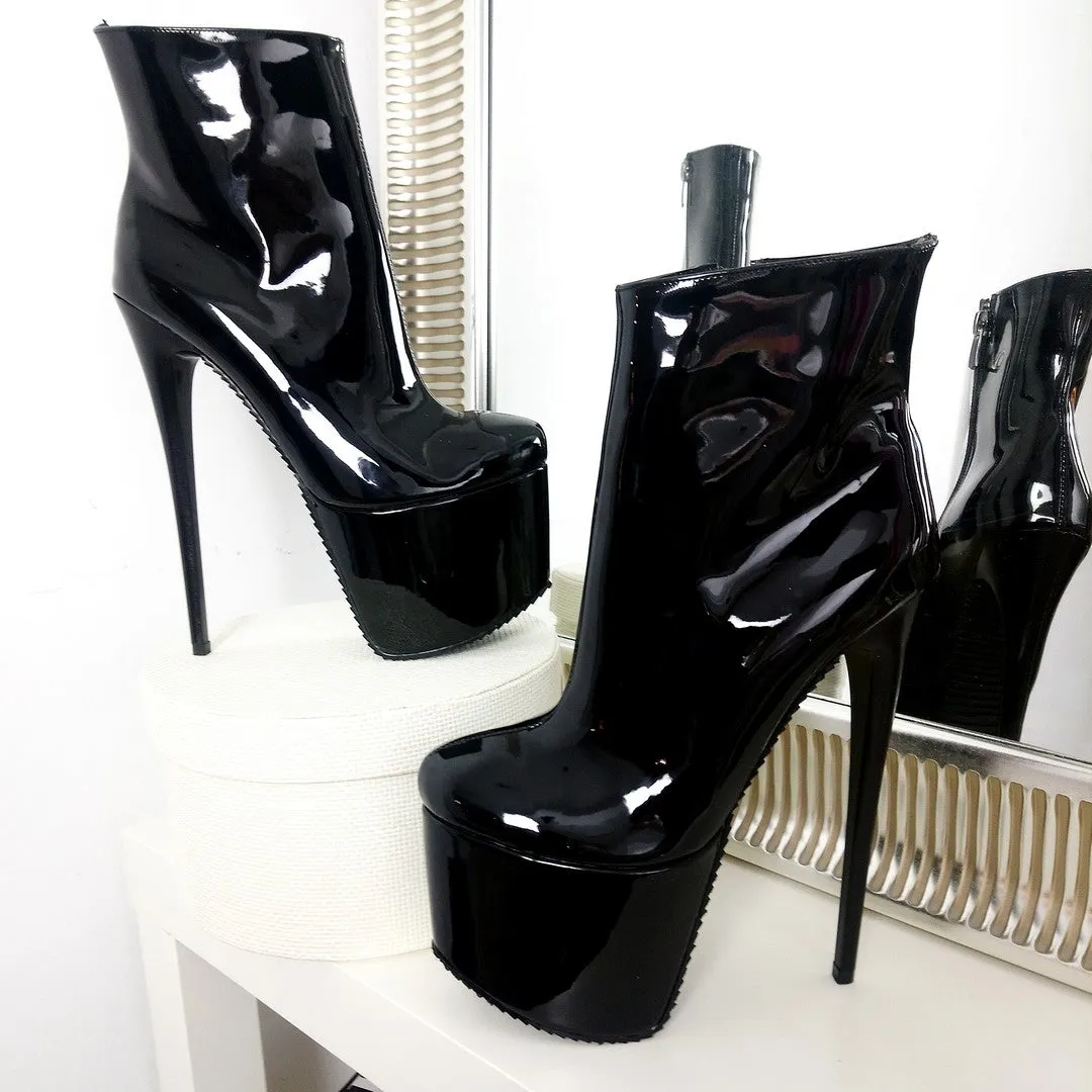 Black Patent High Heel Platform Boots 19 cm