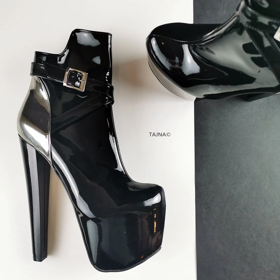 Black Patent Metallic Detail Boots