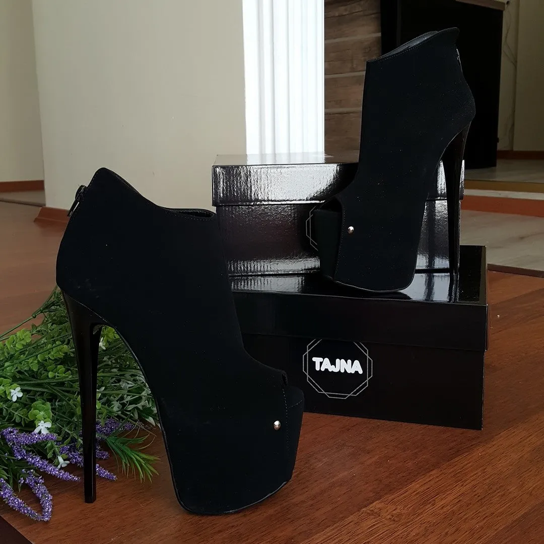 Black Peep Toe High Heel Platform Ankle Shoes