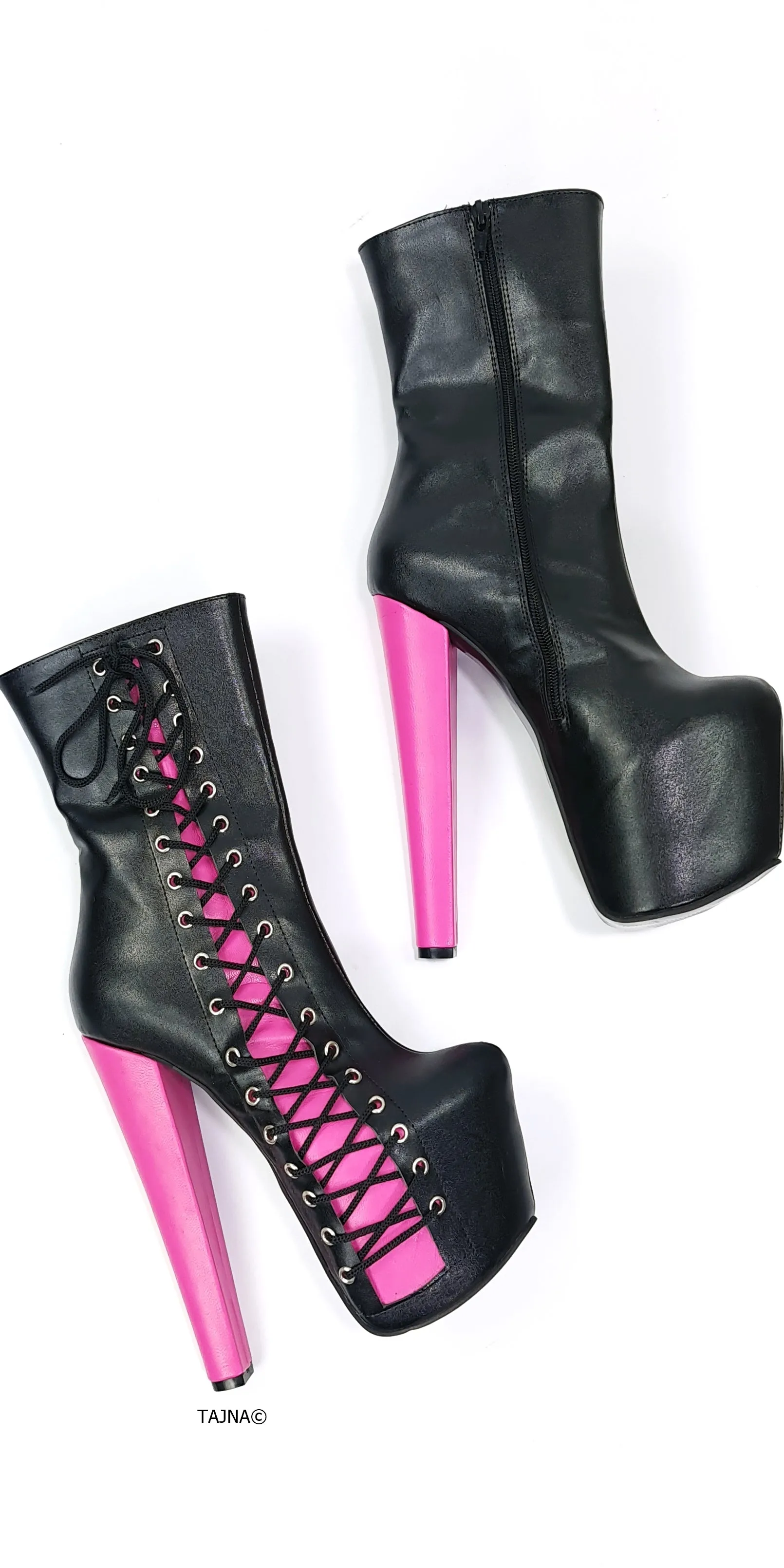 Black Pink Side Corset High Heel Boots