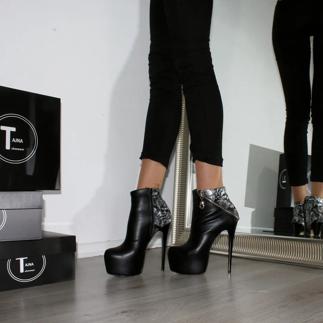 Black Snake High Heel Platform Booties