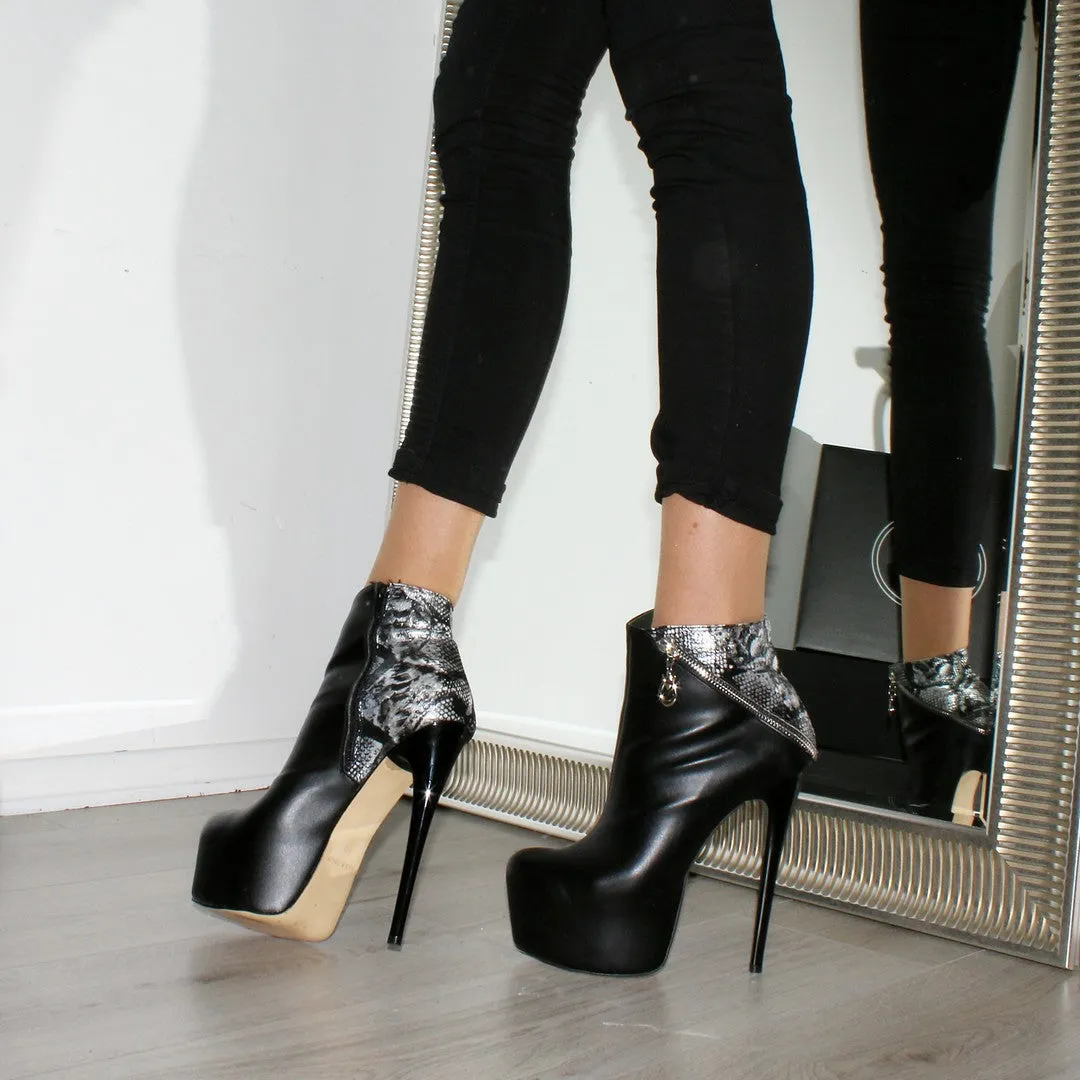 Black Snake High Heel Platform Booties