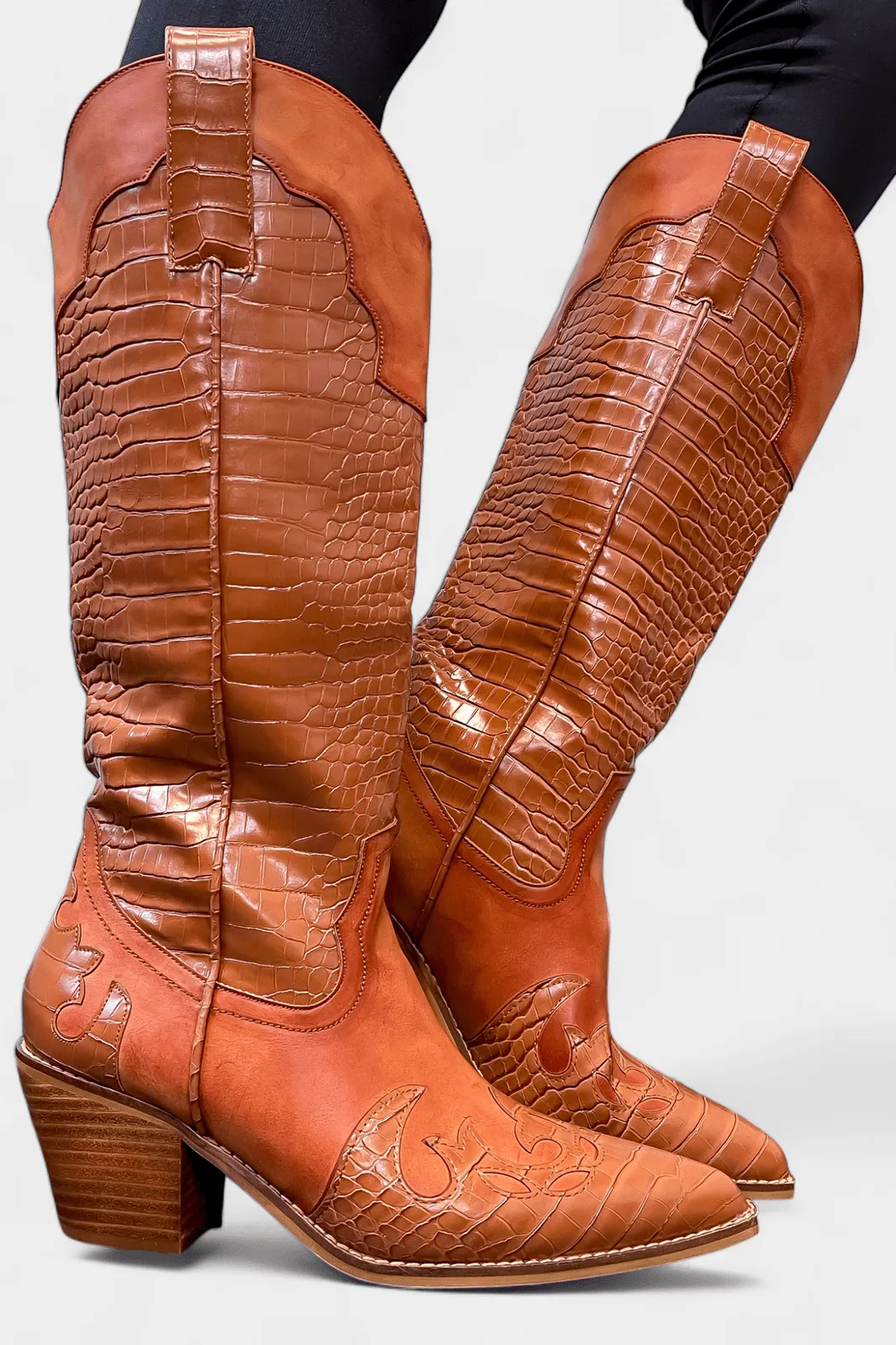 Brown Croc Western Cowboy Boots