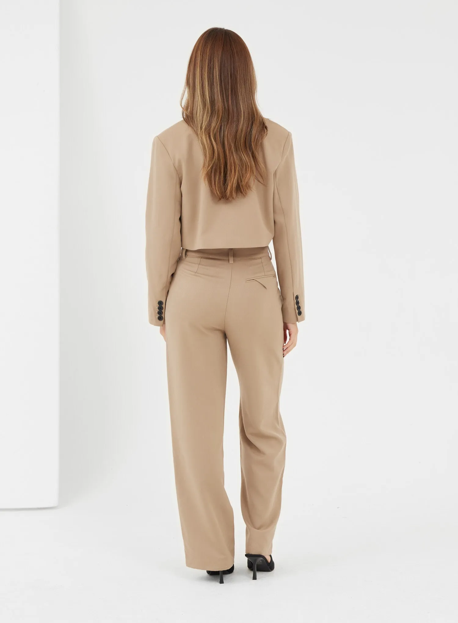 Camel Wide Leg Tailored Trousers - Crawford