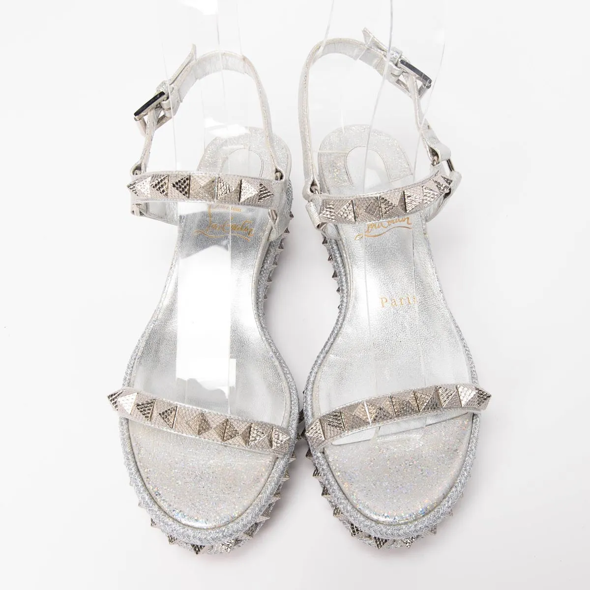 Christian Louboutin Silver Studded Pyraclou Sandals 36