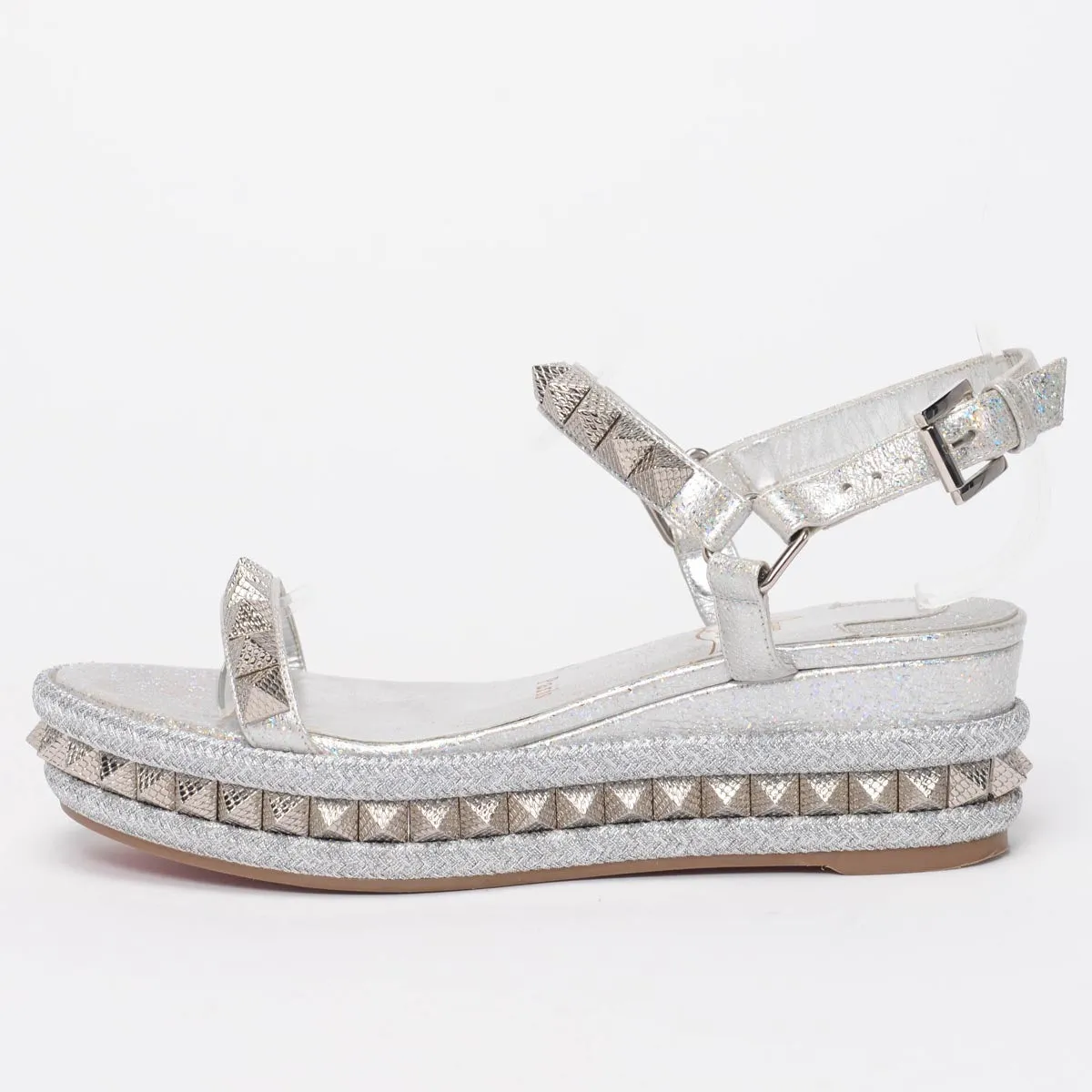 Christian Louboutin Silver Studded Pyraclou Sandals 36