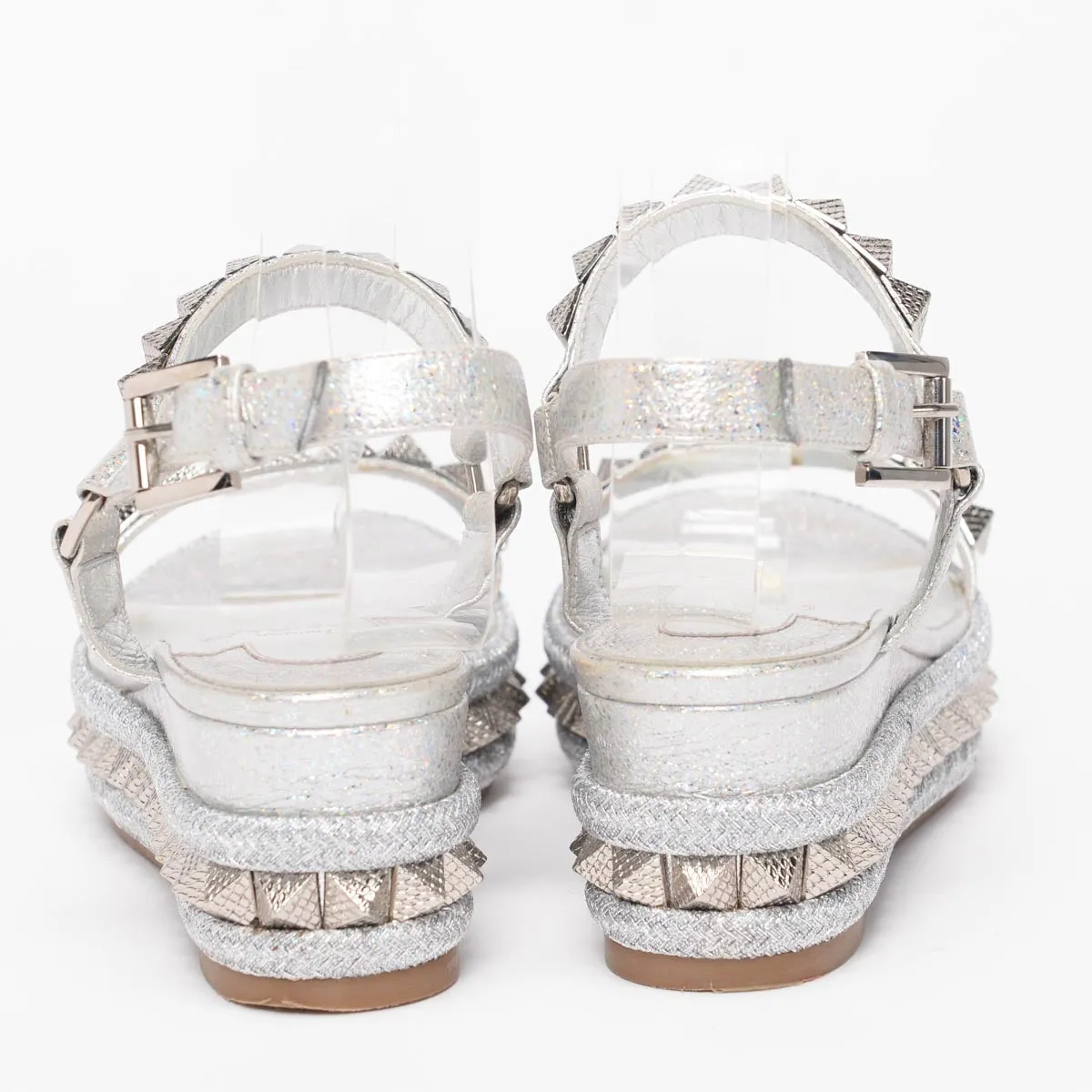 Christian Louboutin Silver Studded Pyraclou Sandals 36