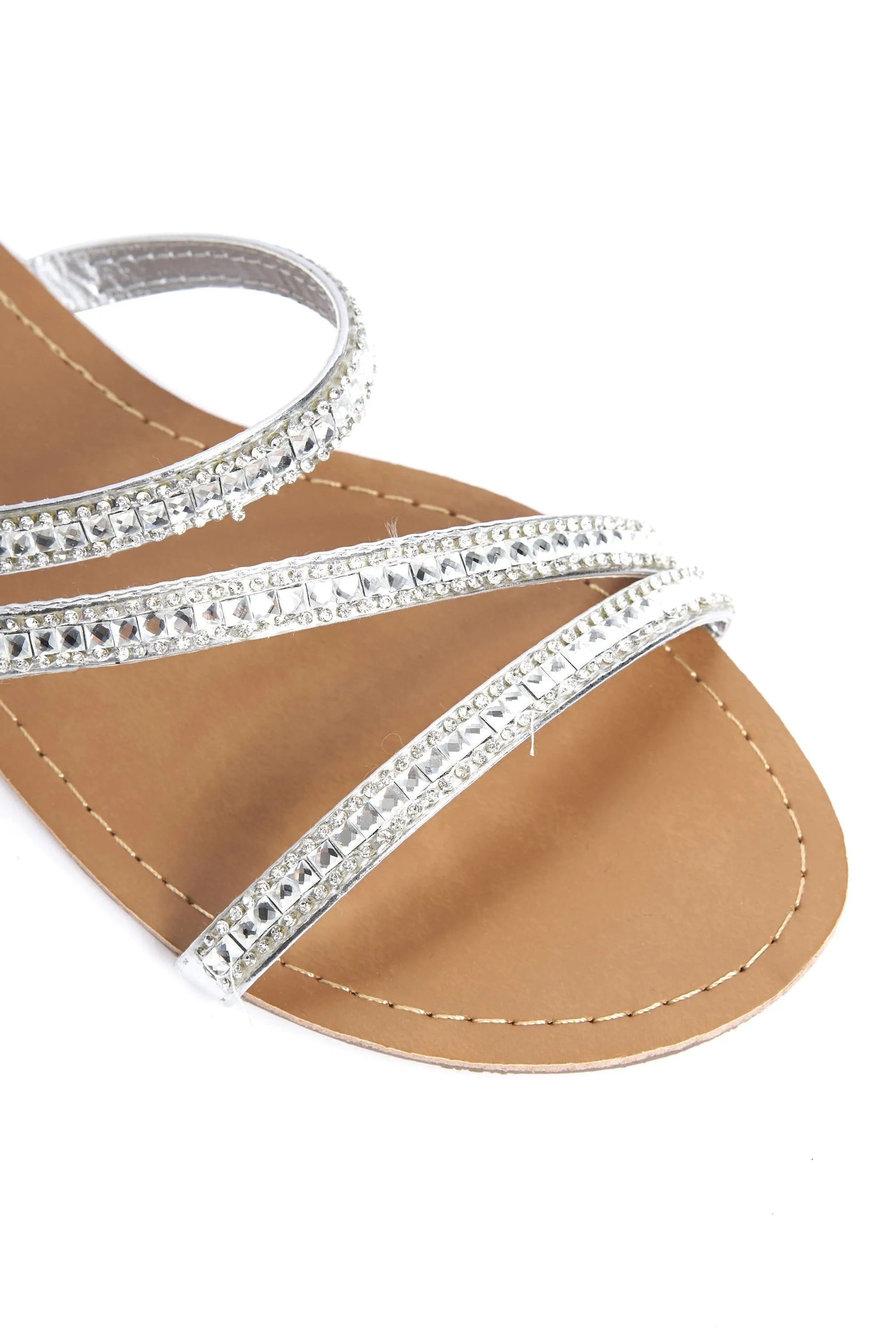 Corrie Crossover Strap Diamante Sandal in Silver