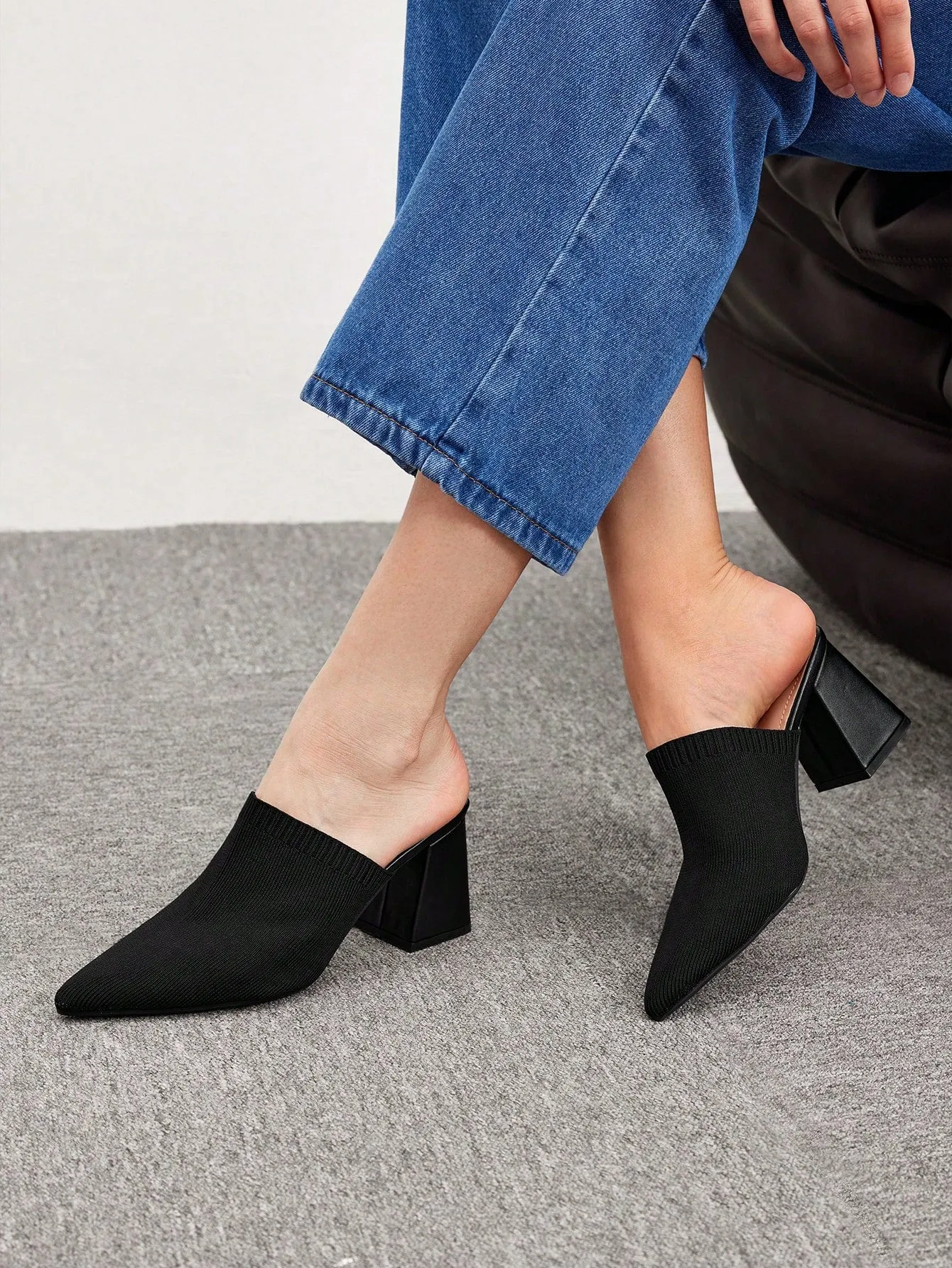 CUCCOO BIZCHIC Woman Shoes Knit Detail Point Toe Chunky Mules For Spring And Summer Vacation Shoes Summer Sale Back To School Shoes College Student Shoes