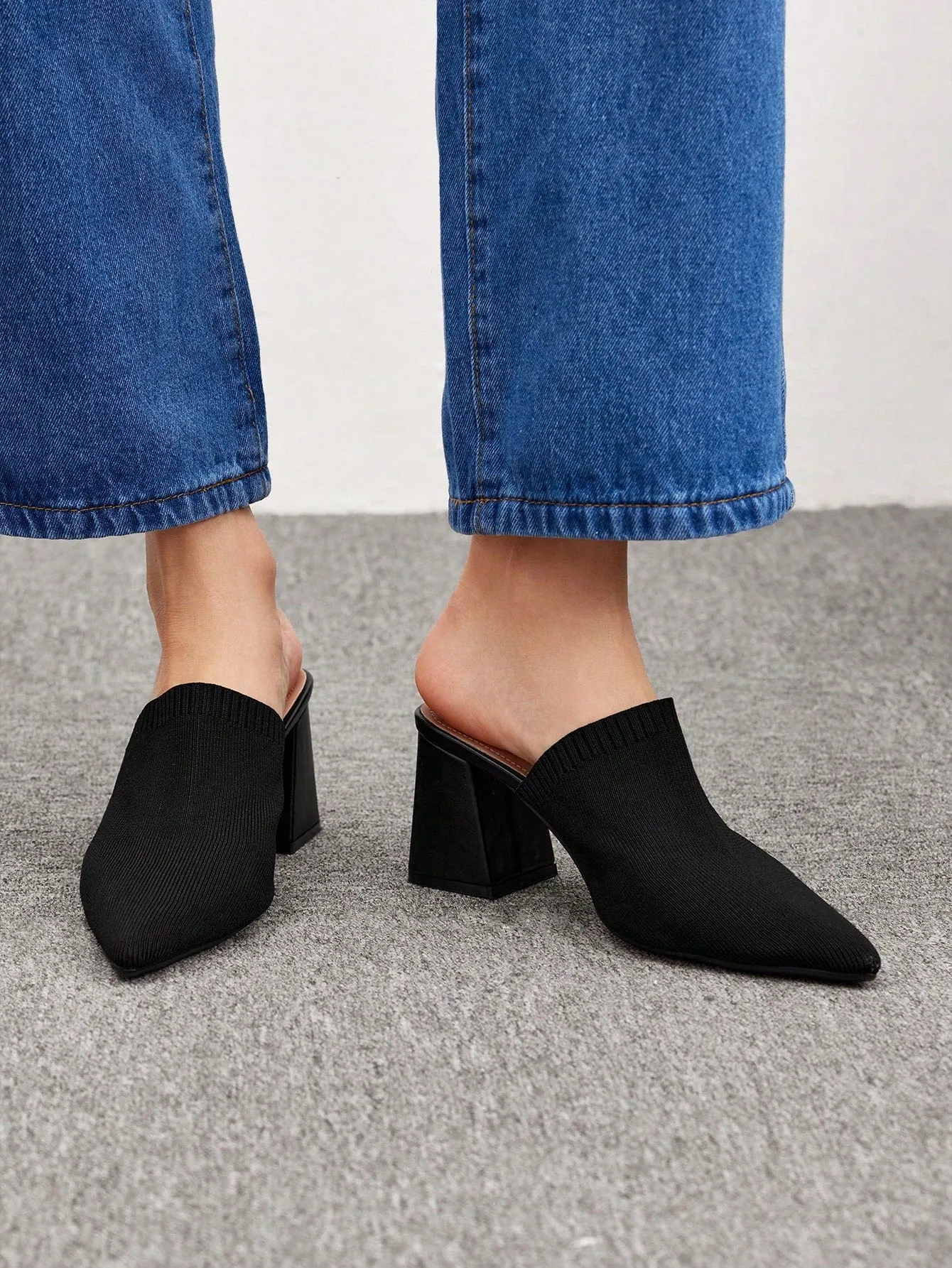 CUCCOO BIZCHIC Woman Shoes Knit Detail Point Toe Chunky Mules For Spring And Summer Vacation Shoes Summer Sale Back To School Shoes College Student Shoes