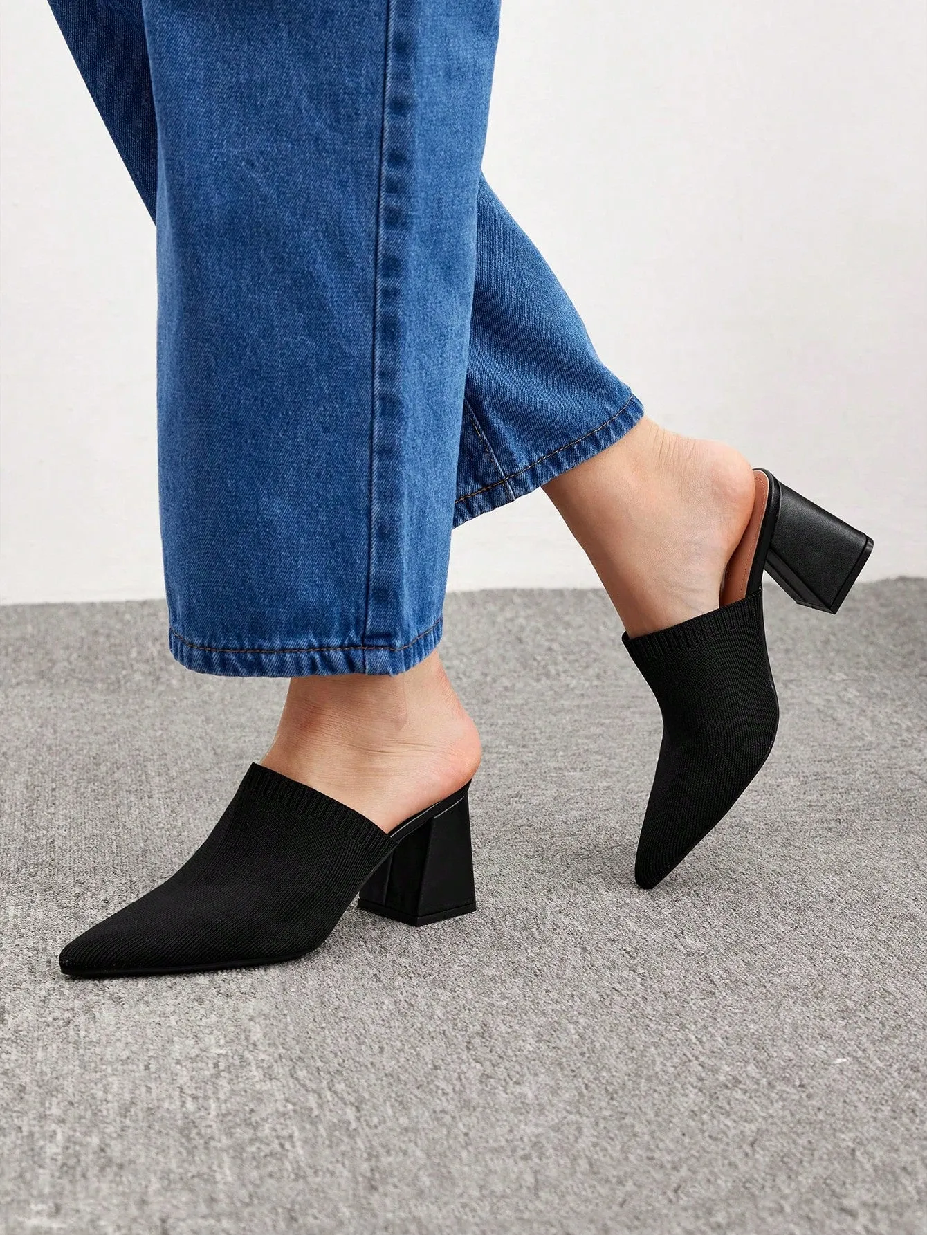 CUCCOO BIZCHIC Woman Shoes Knit Detail Point Toe Chunky Mules For Spring And Summer Vacation Shoes Summer Sale Back To School Shoes College Student Shoes