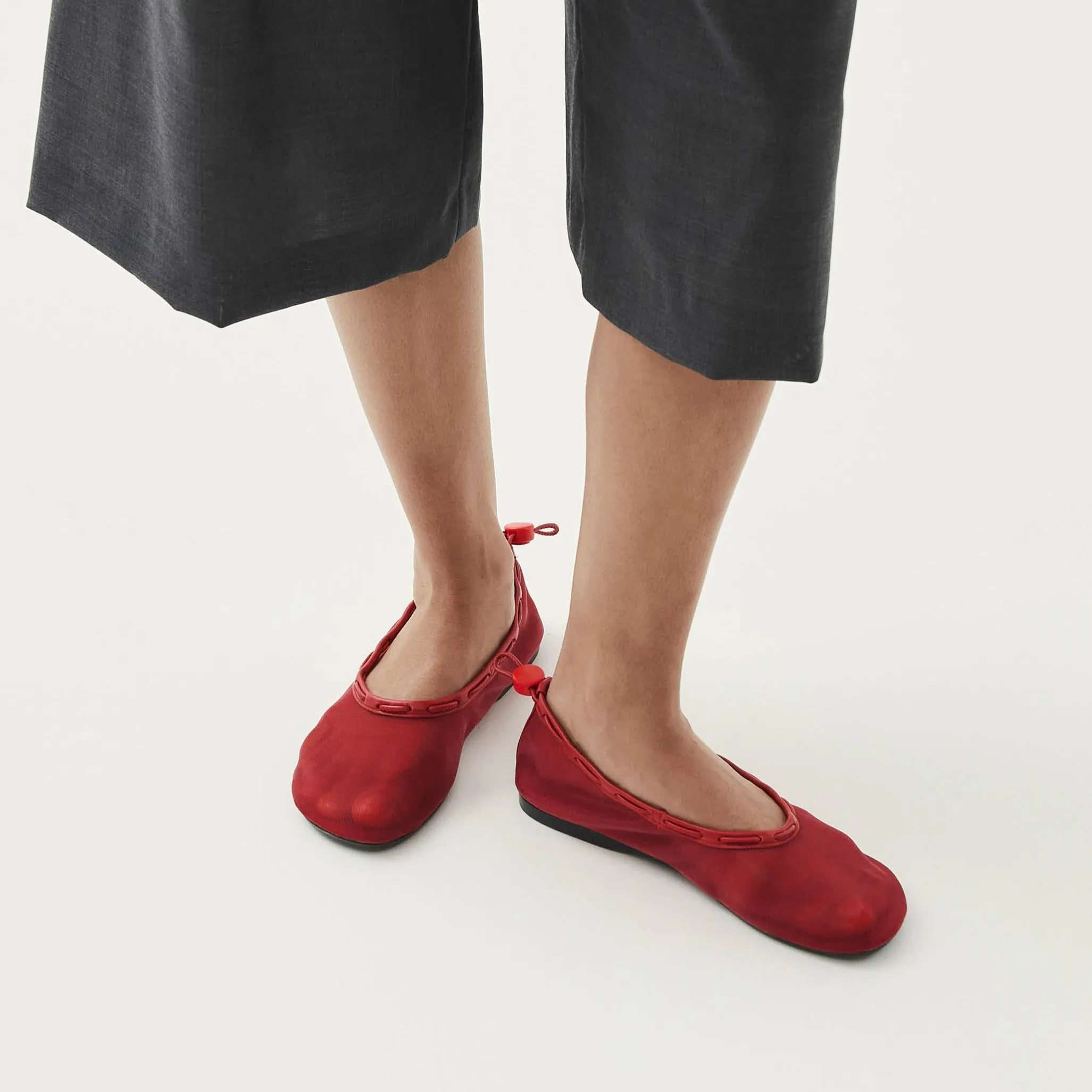 Gill Mesh Red Leather Ballet Flats