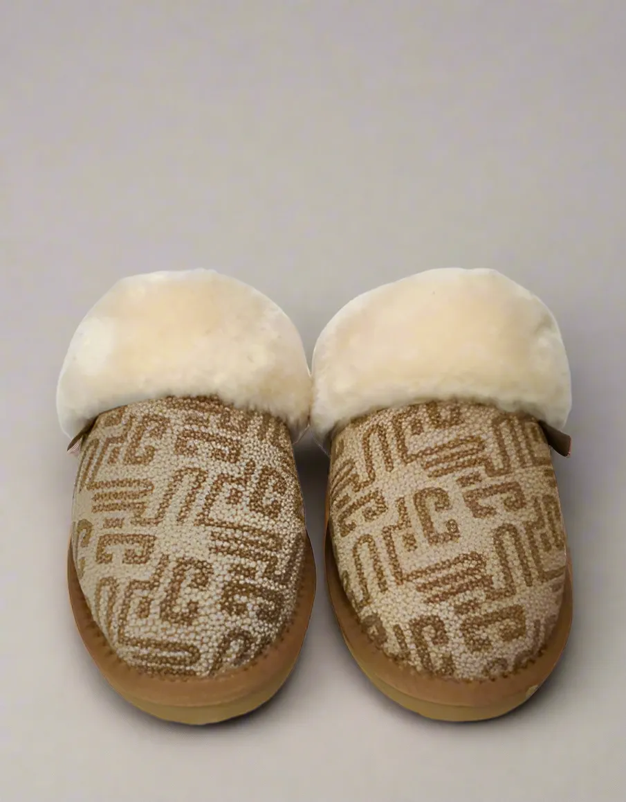 Ladies Yukon Bedroom Sliders Ice Print Leather Shearling Albert Warm Mules