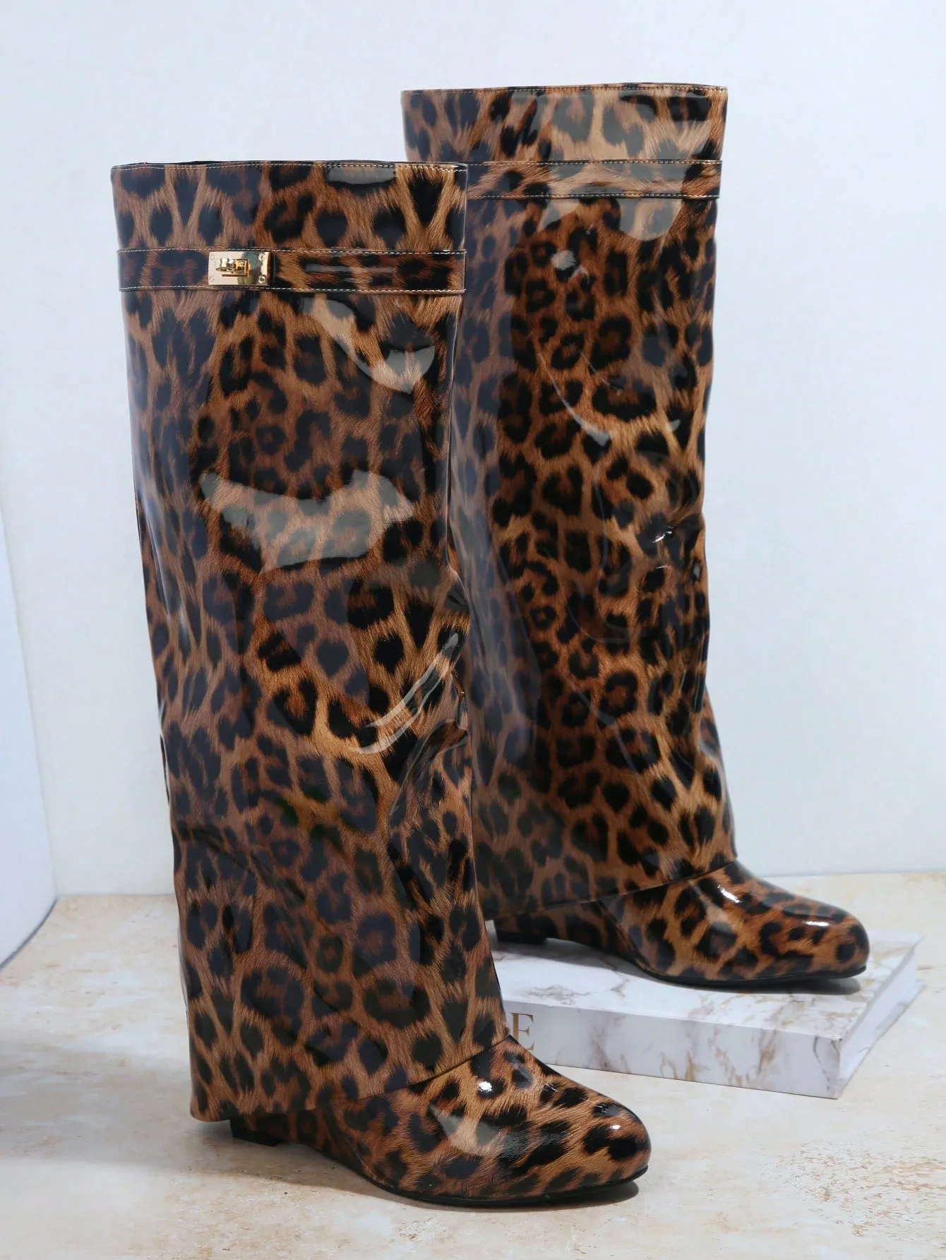 Leopard Print Knee High Boots