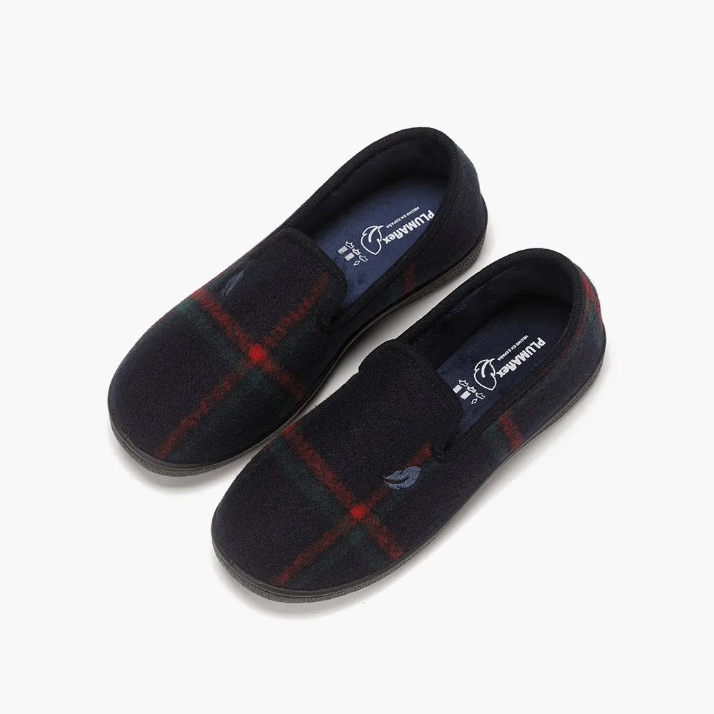 Mens Bedroom Slippers Navy Check Pluma flex Memory Foam R12256 Hamilton