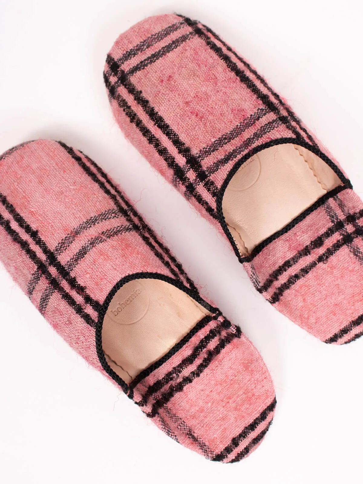 Moroccan Boujad Basic Babouche Slippers, Vintage Rose Check