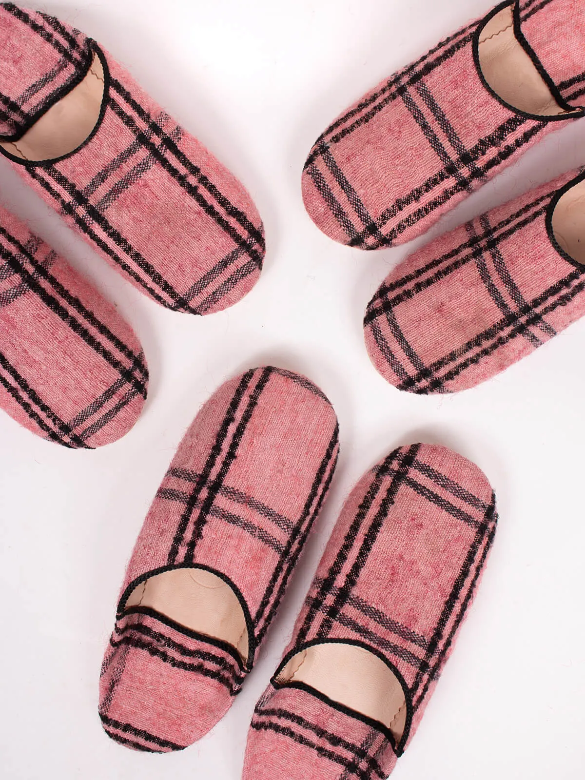 Moroccan Boujad Basic Babouche Slippers, Vintage Rose Check