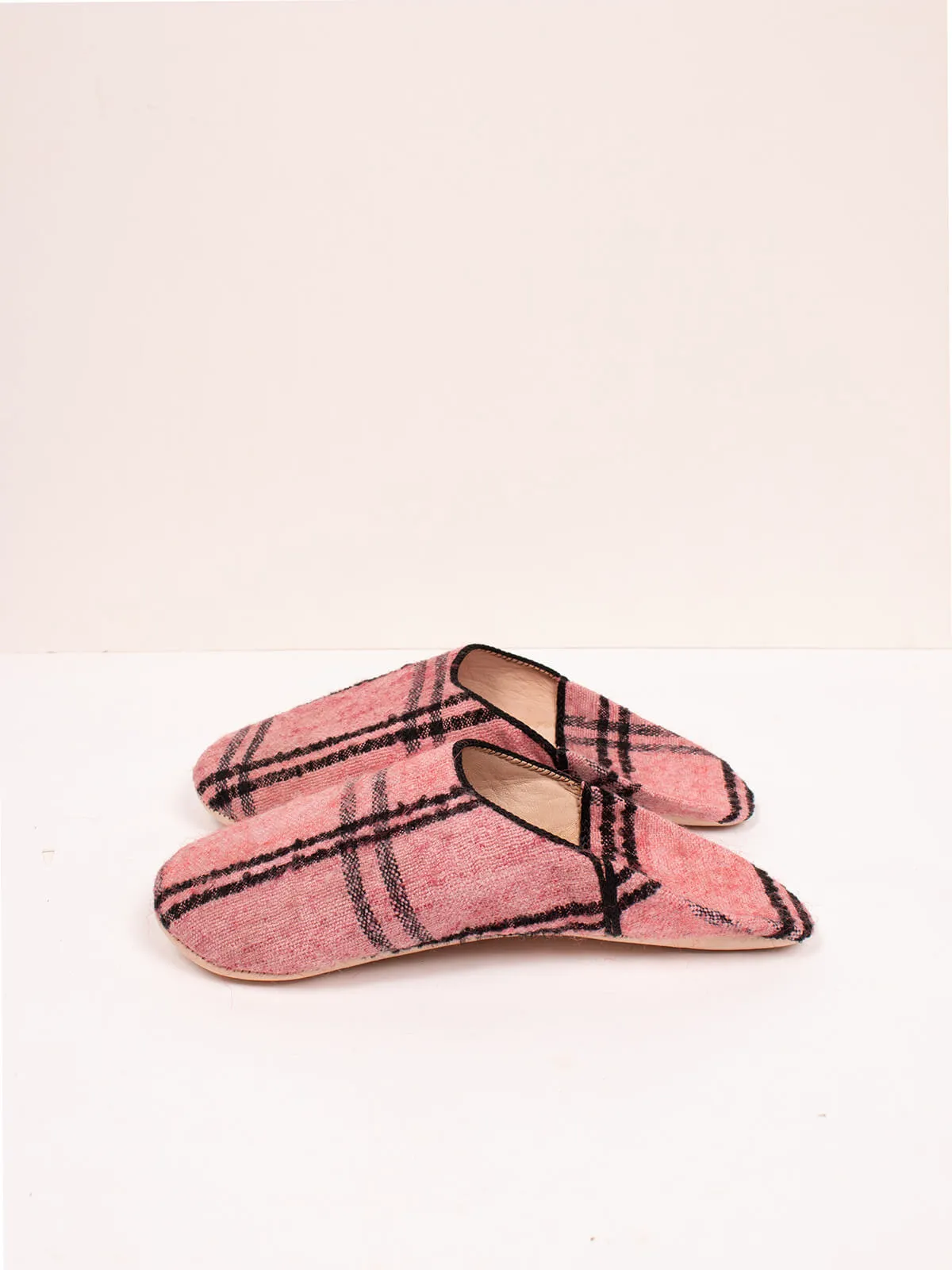 Moroccan Boujad Basic Babouche Slippers, Vintage Rose Check