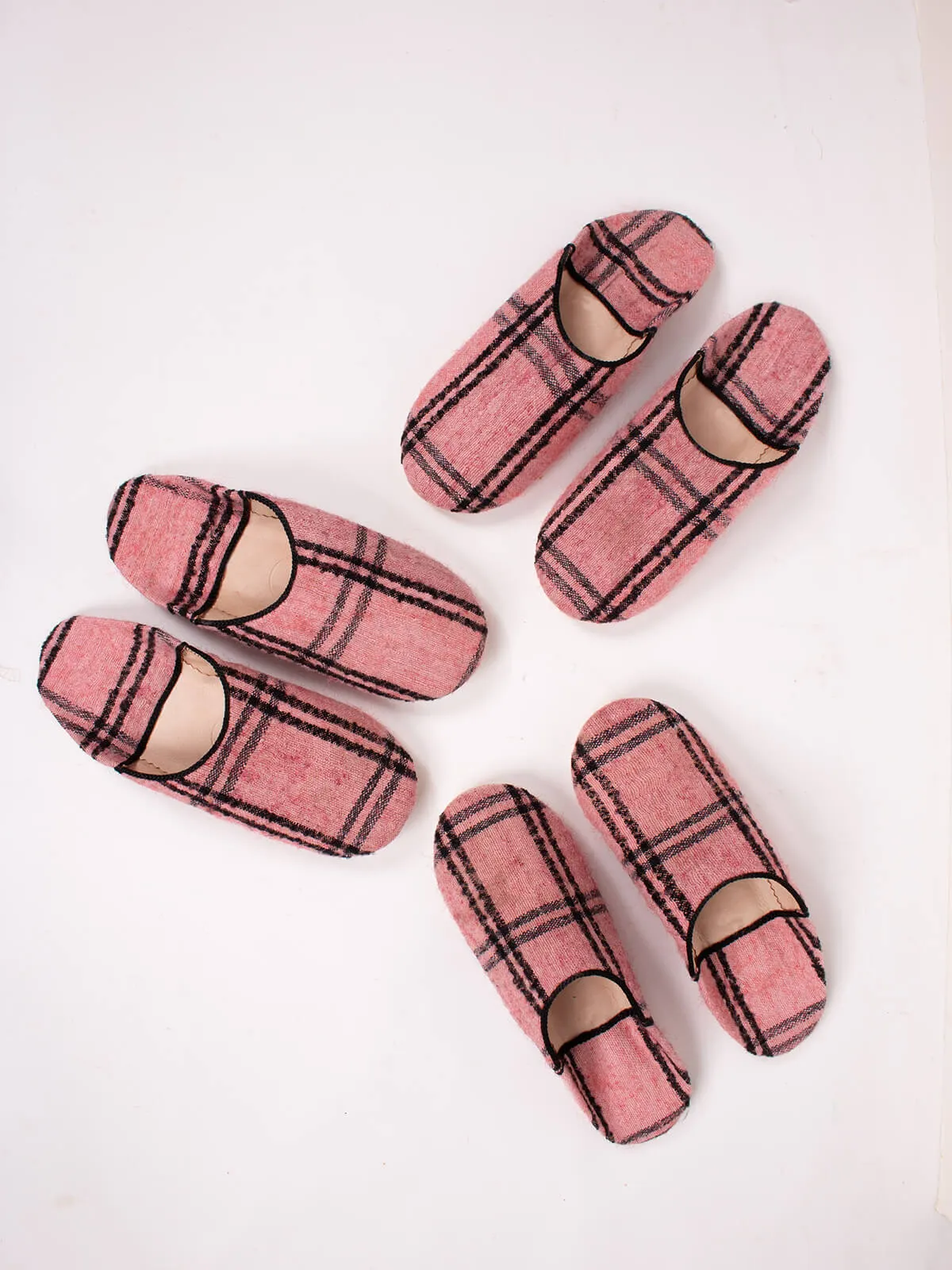 Moroccan Boujad Basic Babouche Slippers, Vintage Rose Check