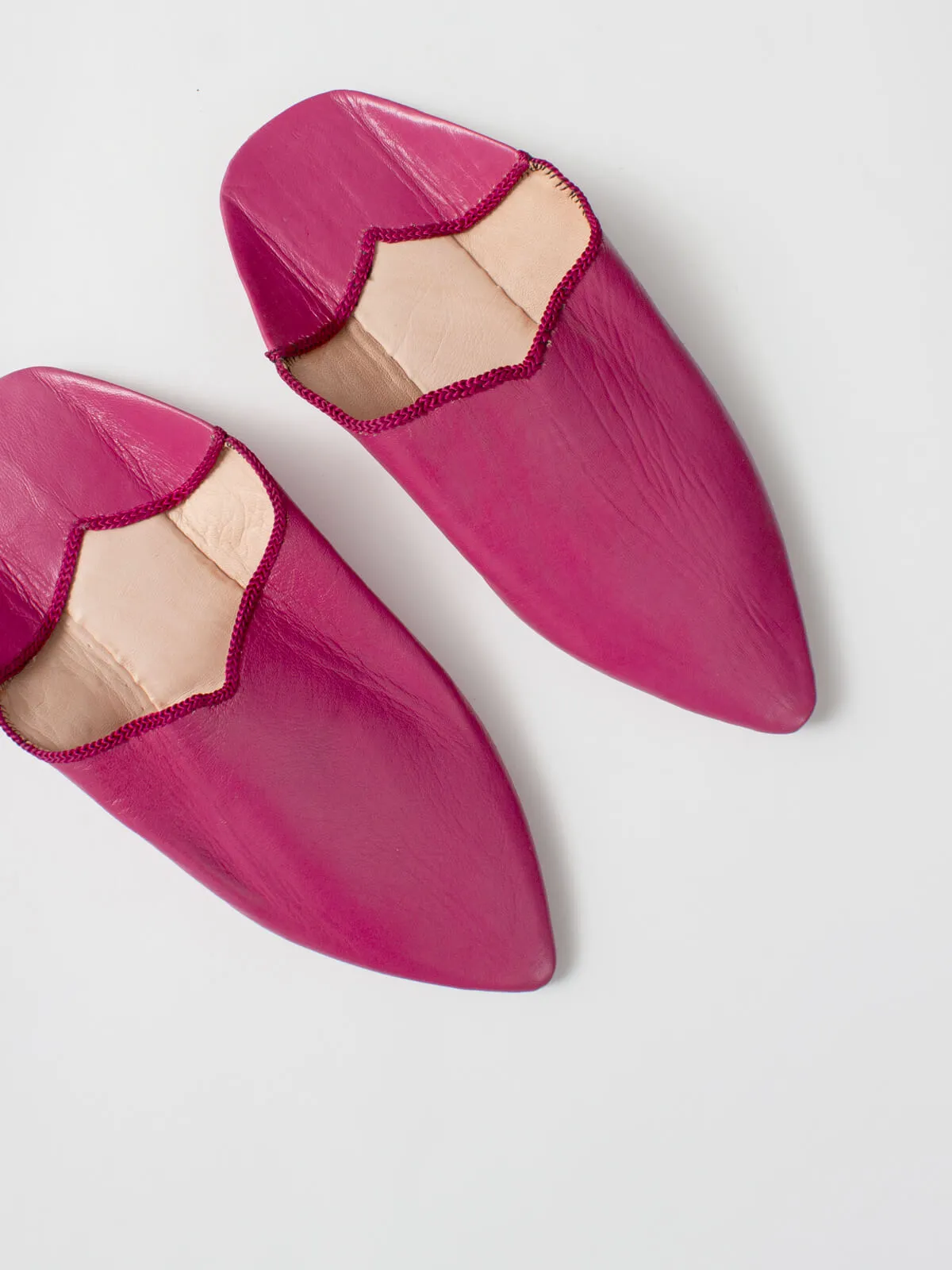 Moroccan Plain Pointed Babouche Slippers, Fuchsia