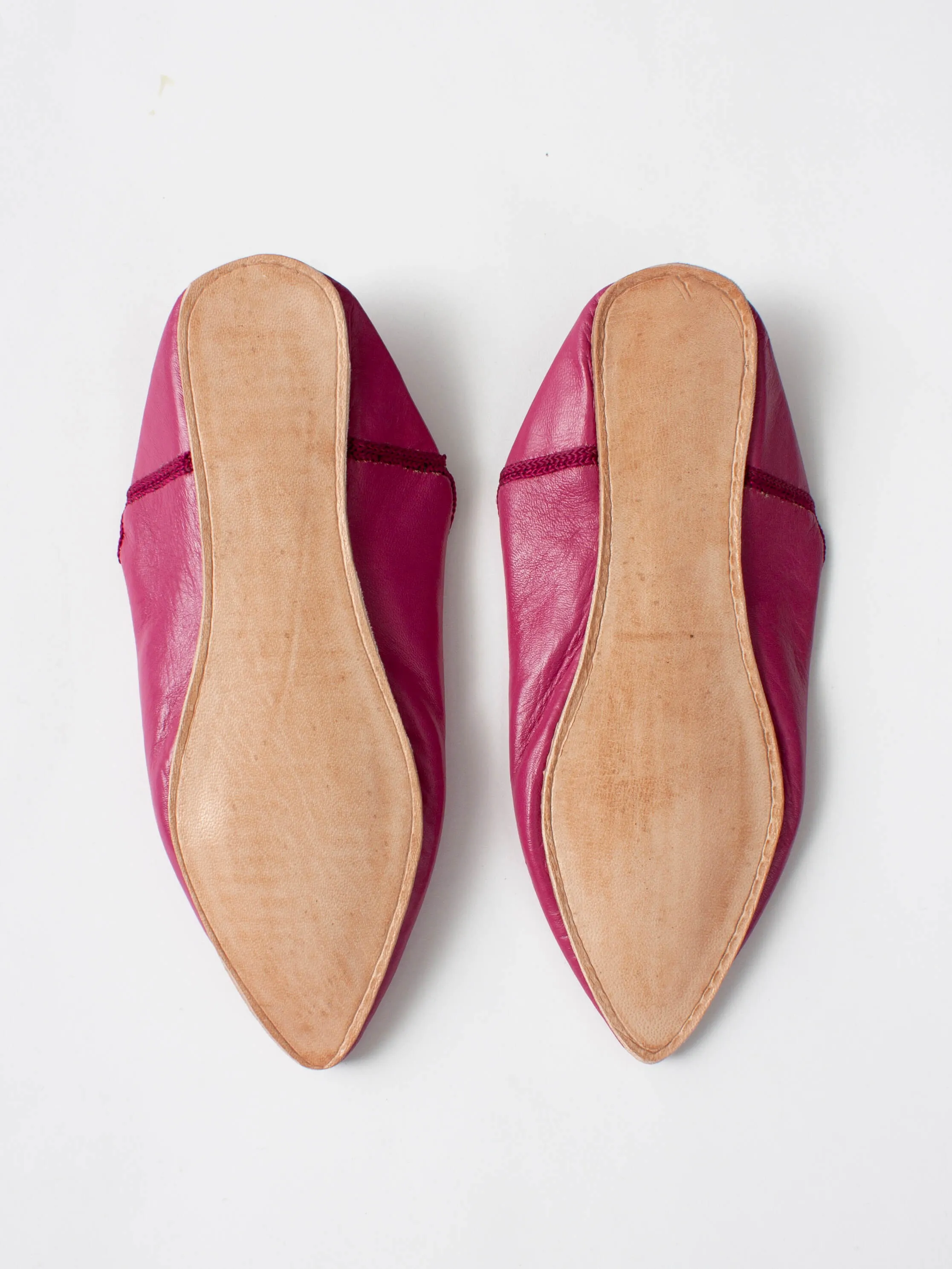 Moroccan Plain Pointed Babouche Slippers, Fuchsia